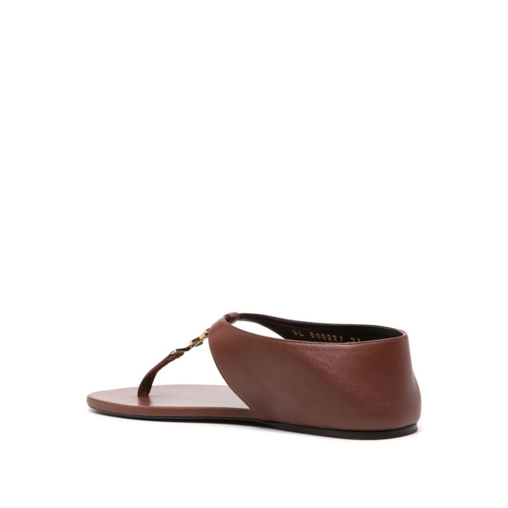Saint Laurent Brown Lamb Leather Flip-Flop Women's Sandals