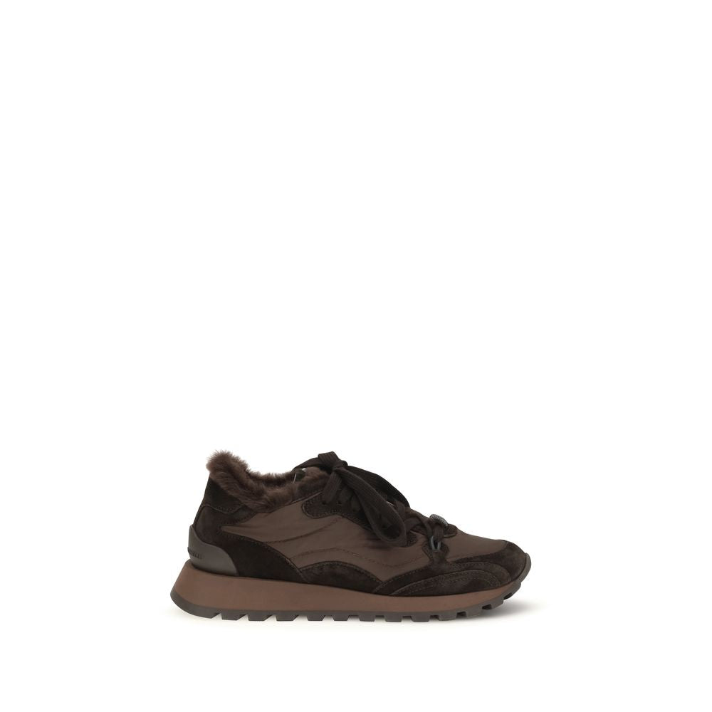 Brunello Cucinelli Brown Calf Leather Bos Taurus Athletic Women's Sneakers