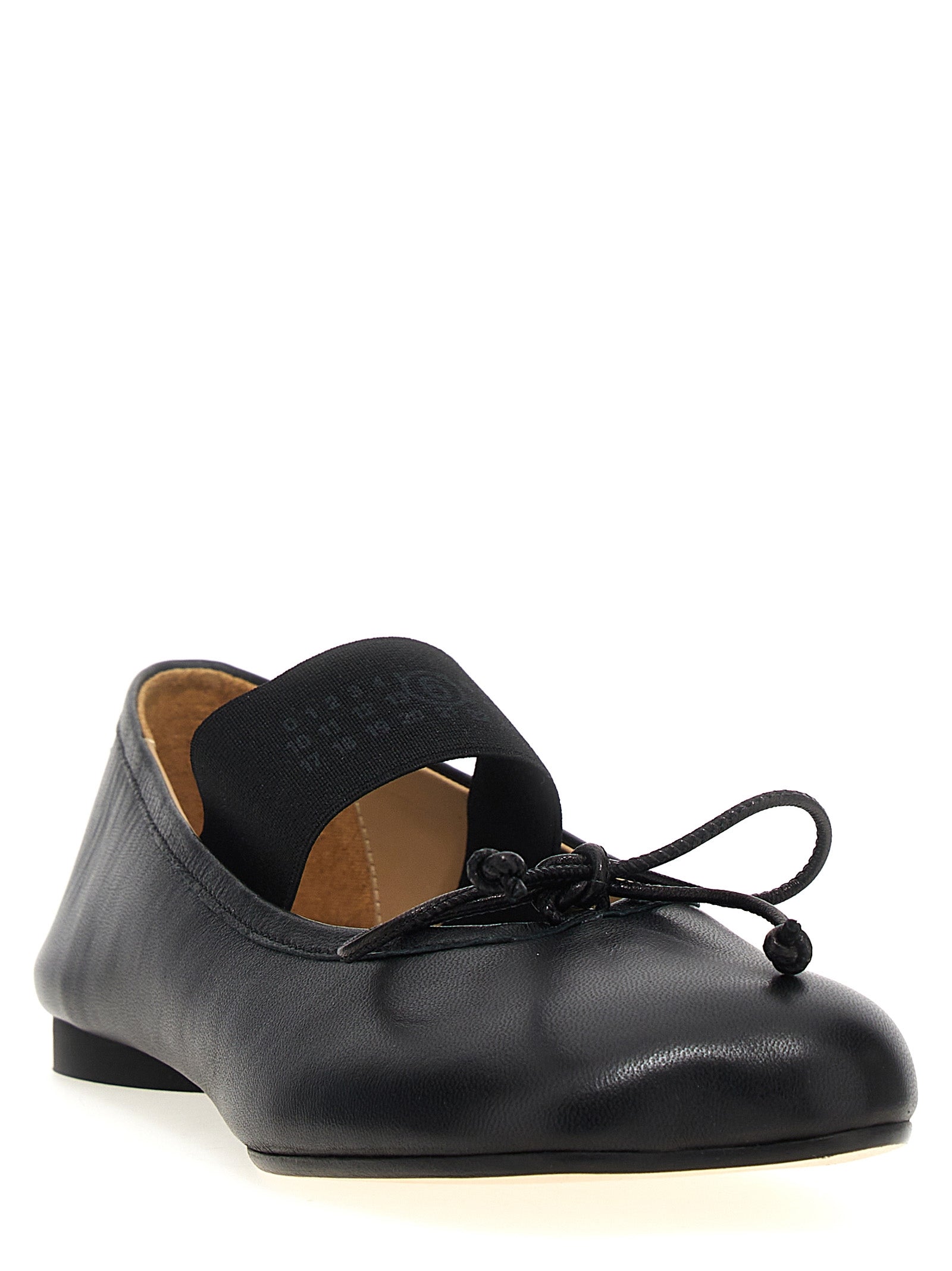 MM6 Maison Margiela Black Leather Ballet Women's Flats