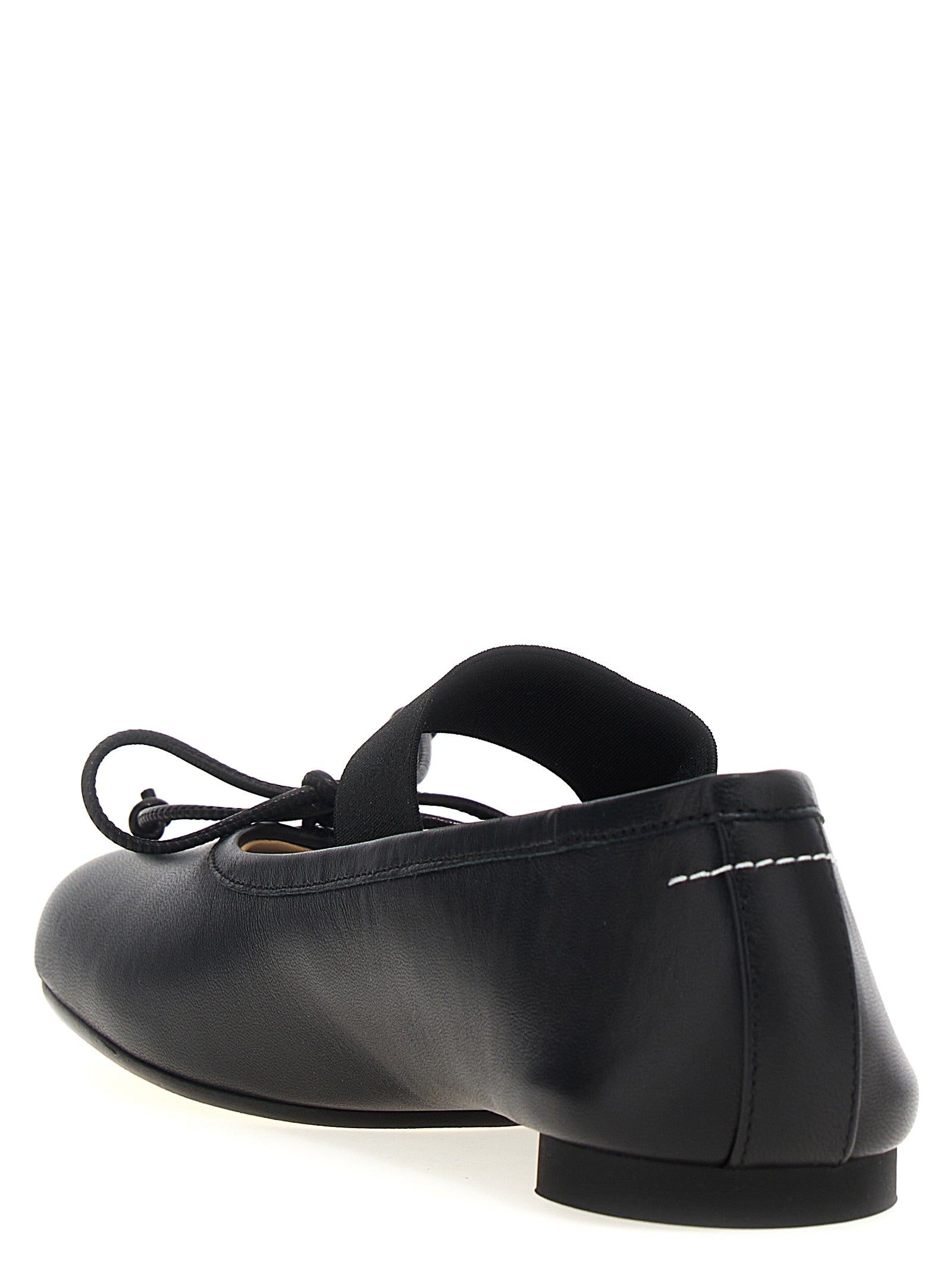 MM6 Maison Margiela Black Leather Ballet Women's Flats