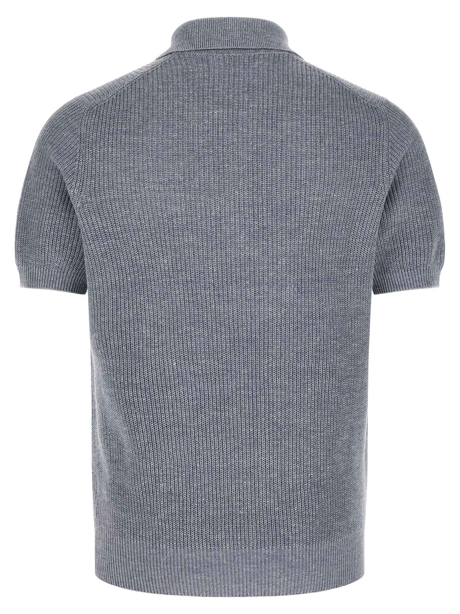 Brunello Cucinelli Blue Linen Polo Men's Shirt