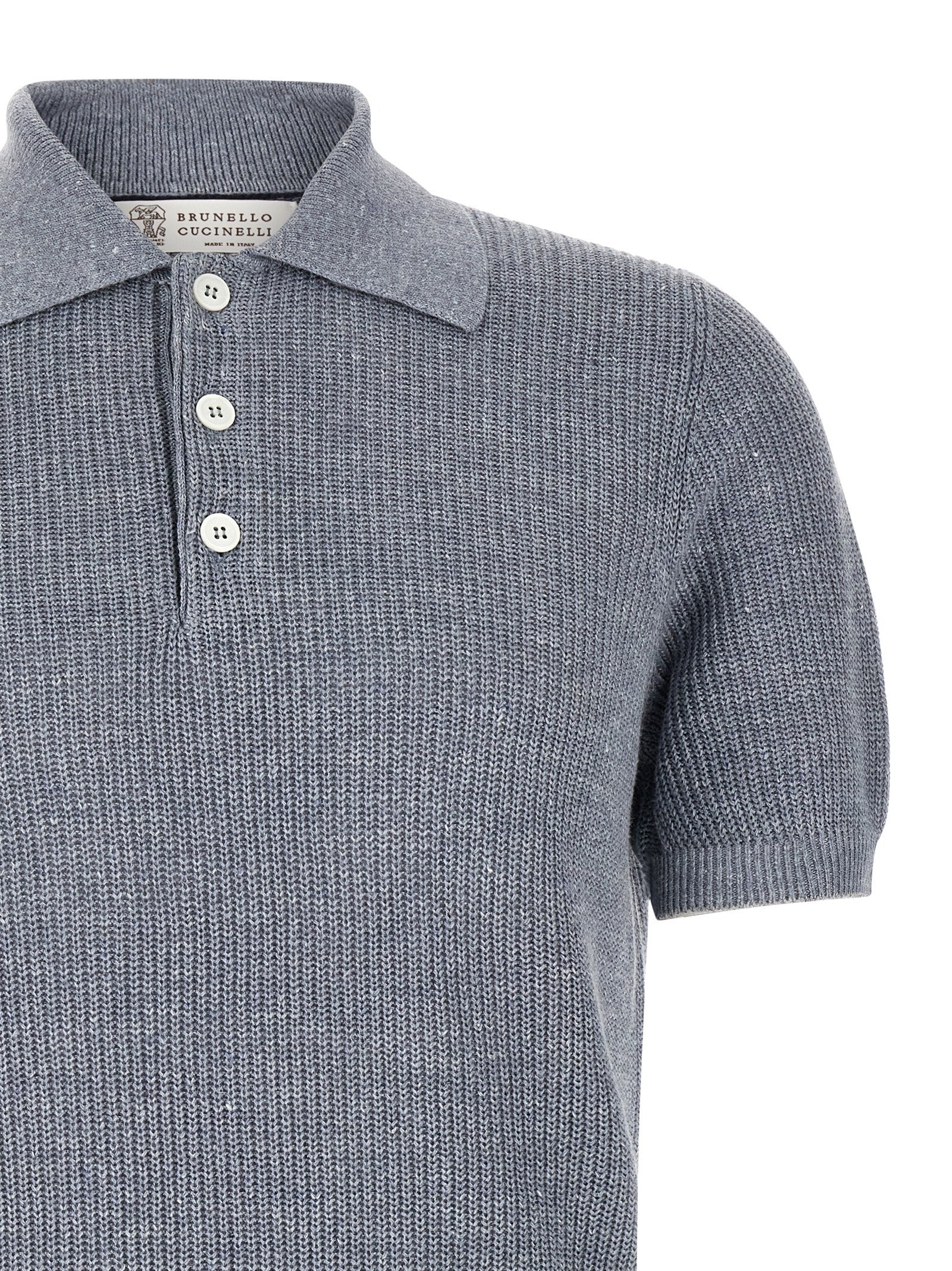 Brunello Cucinelli Blue Linen Polo Men's Shirt