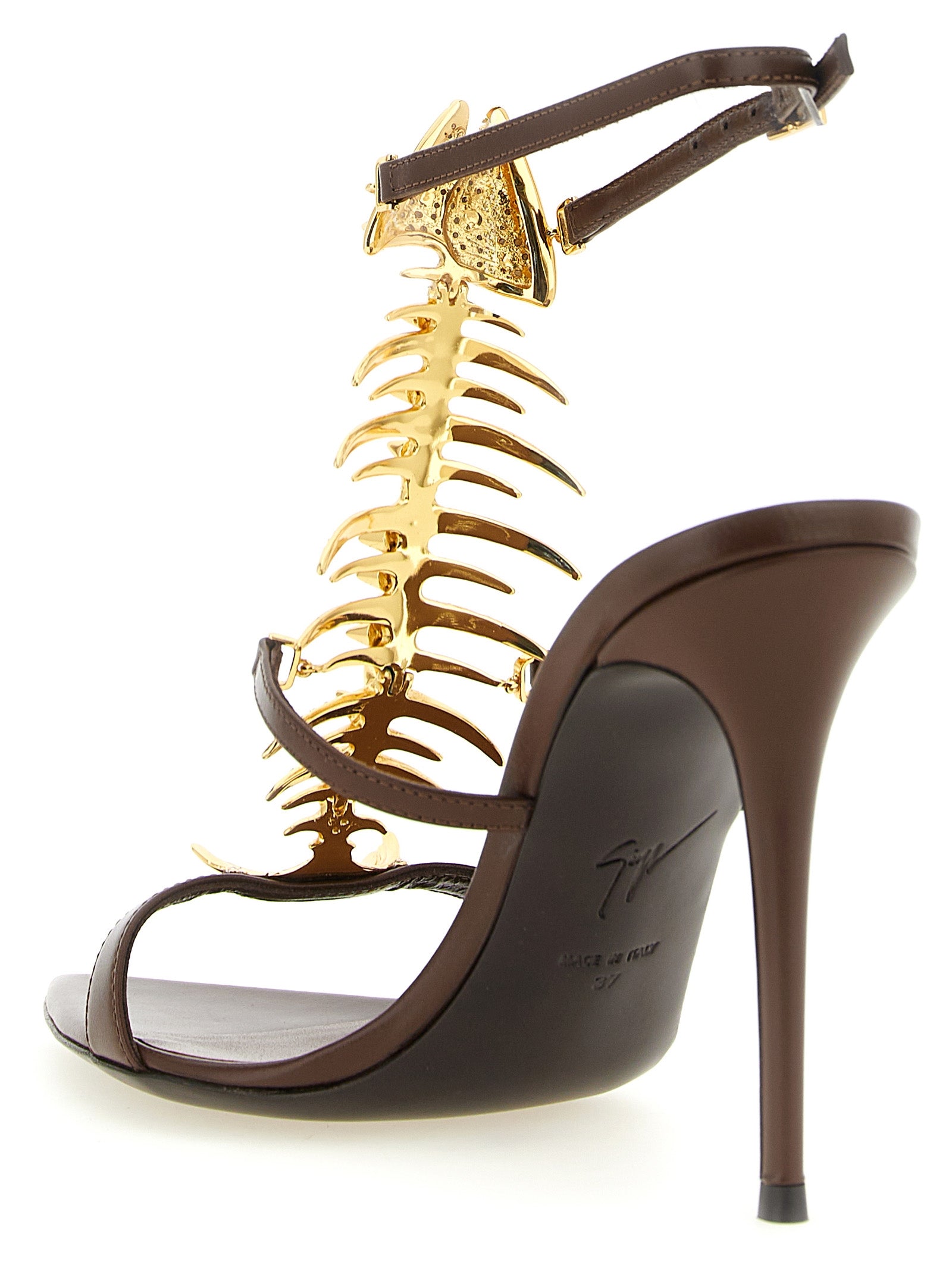 Giuseppe Zanotti Brown Lamb Leather Stiletto Heel Women's Sandals