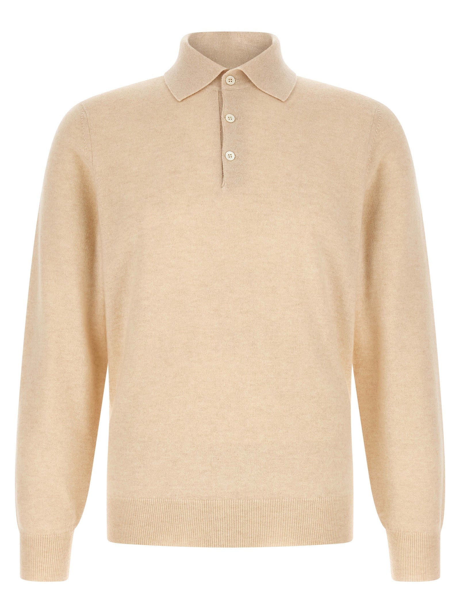 Brunello Cucinelli Beige Cashmere Polo Men's Shirt