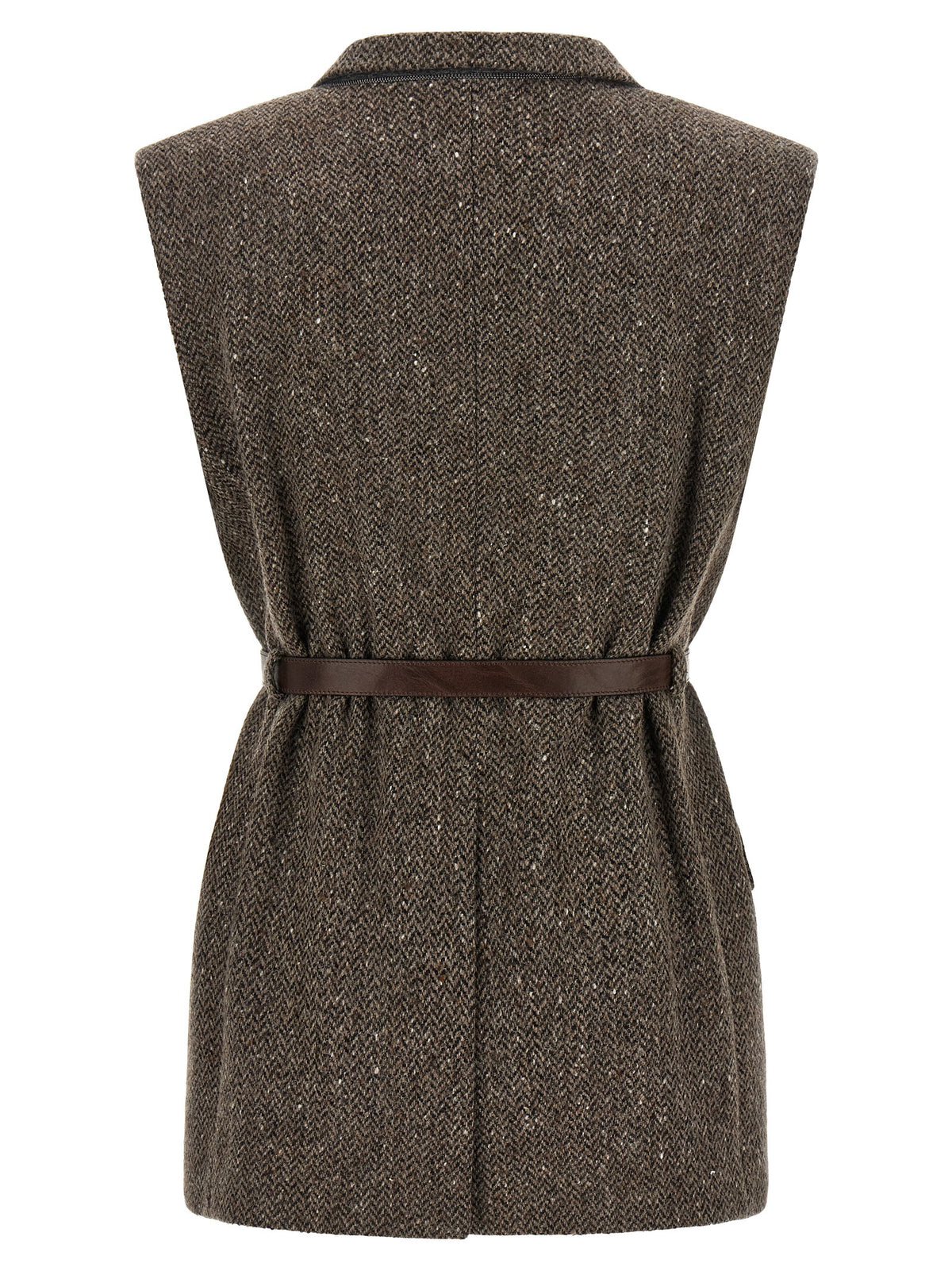 Brunello Cucinelli Brown Virgin Wool Sleeveless Women's Jacket