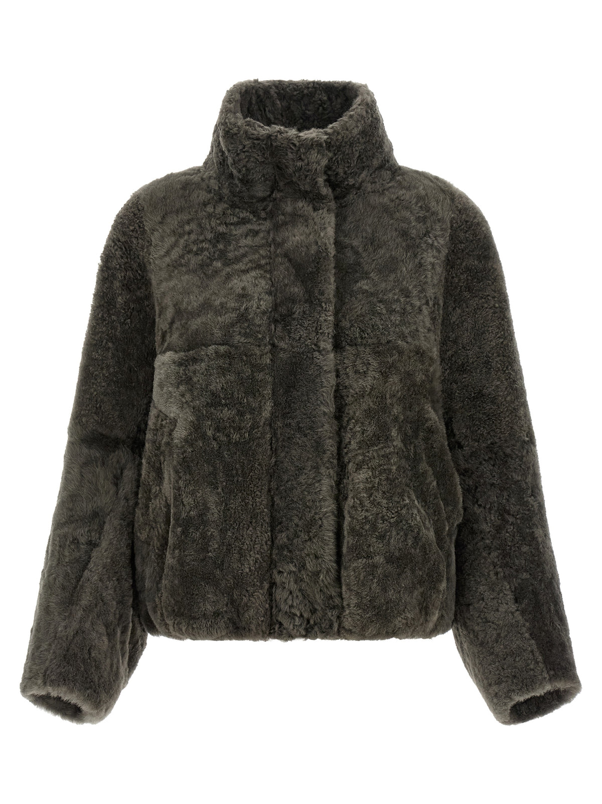Brunello Cucinelli Gray Lamb Leather Full-Length Women's Jacket