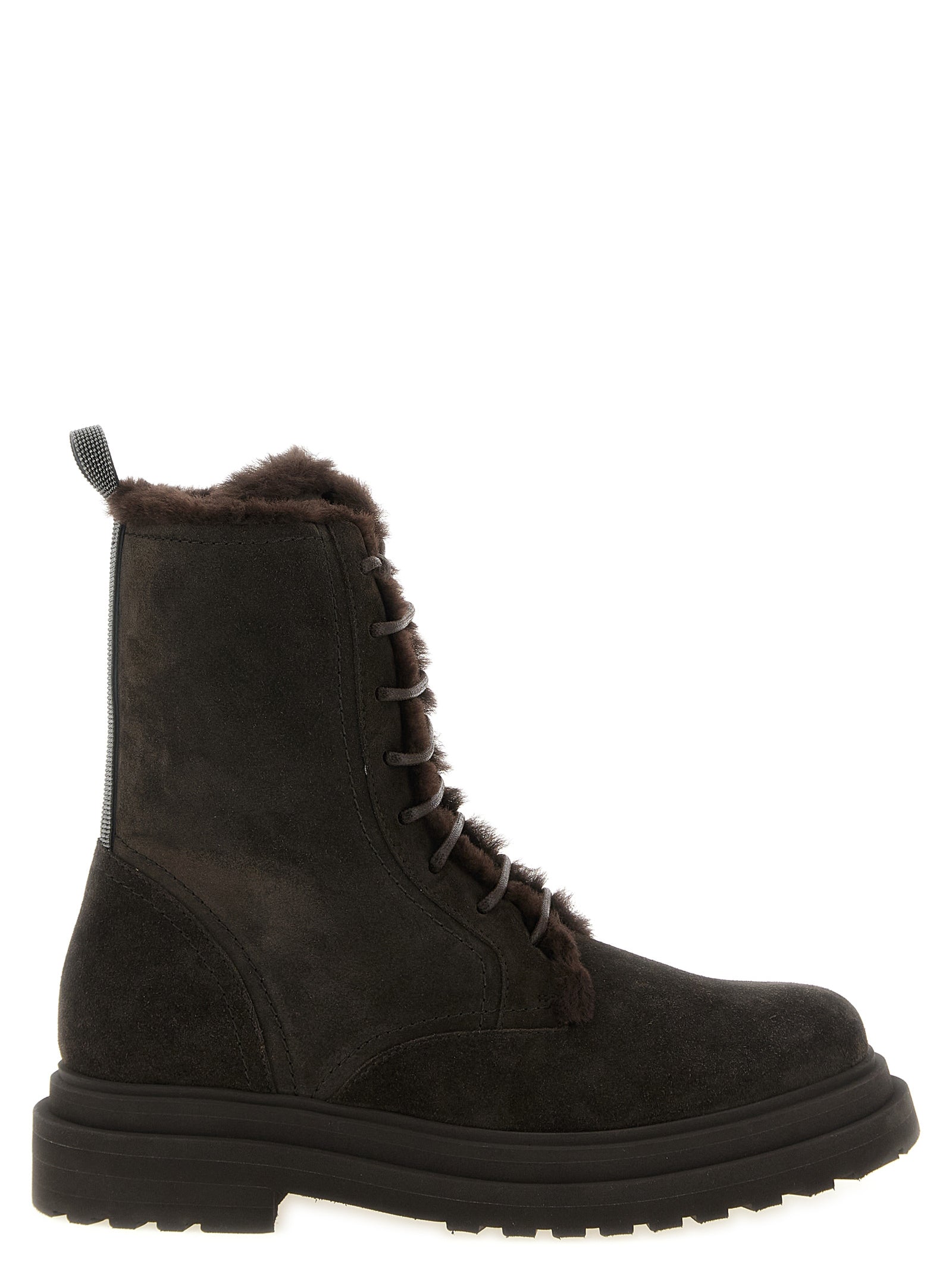 Brunello Cucinelli Brown Calfskin Lace-Up Women's Boots