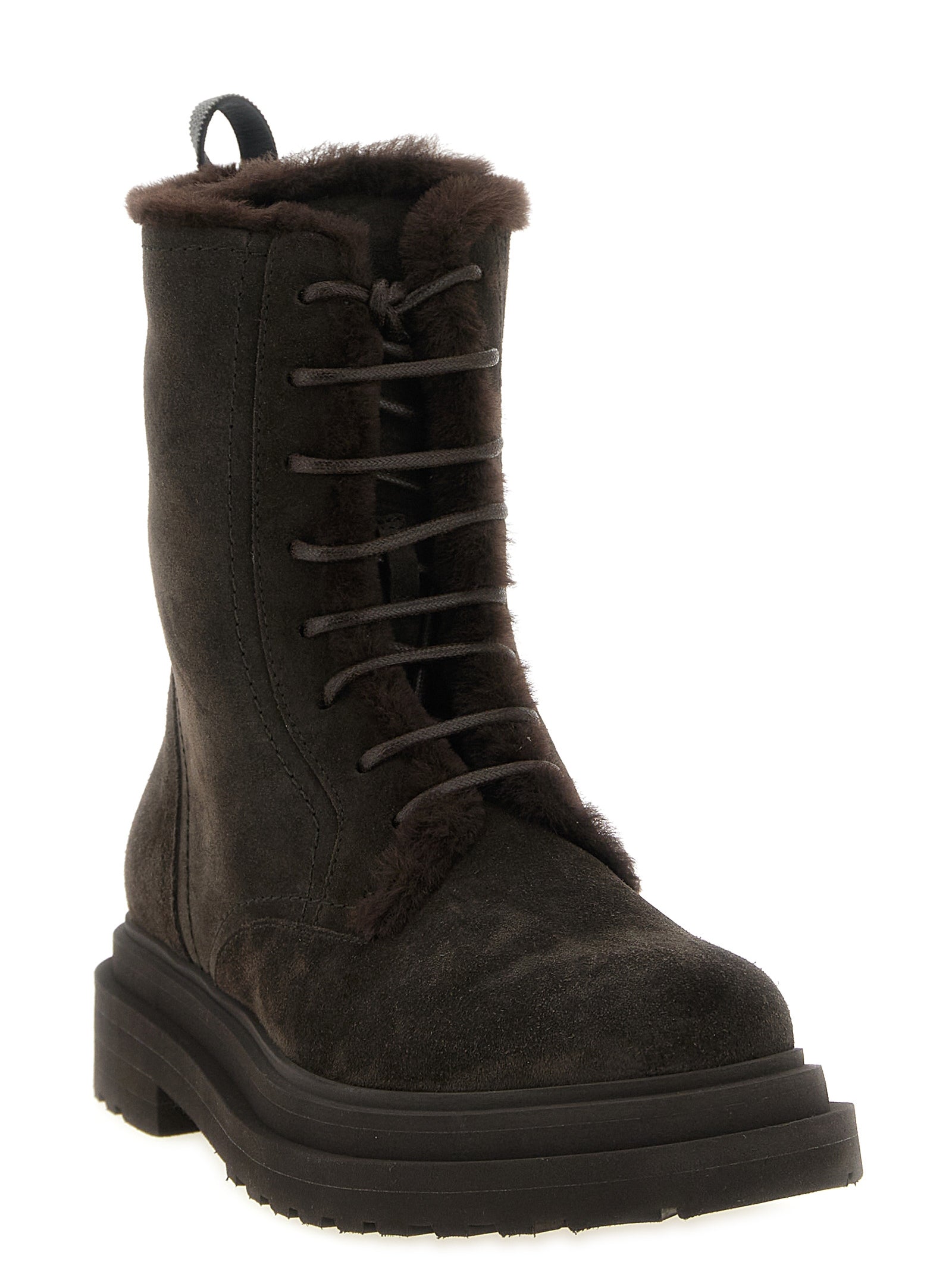 Brunello Cucinelli Brown Calfskin Lace-Up Women's Boots