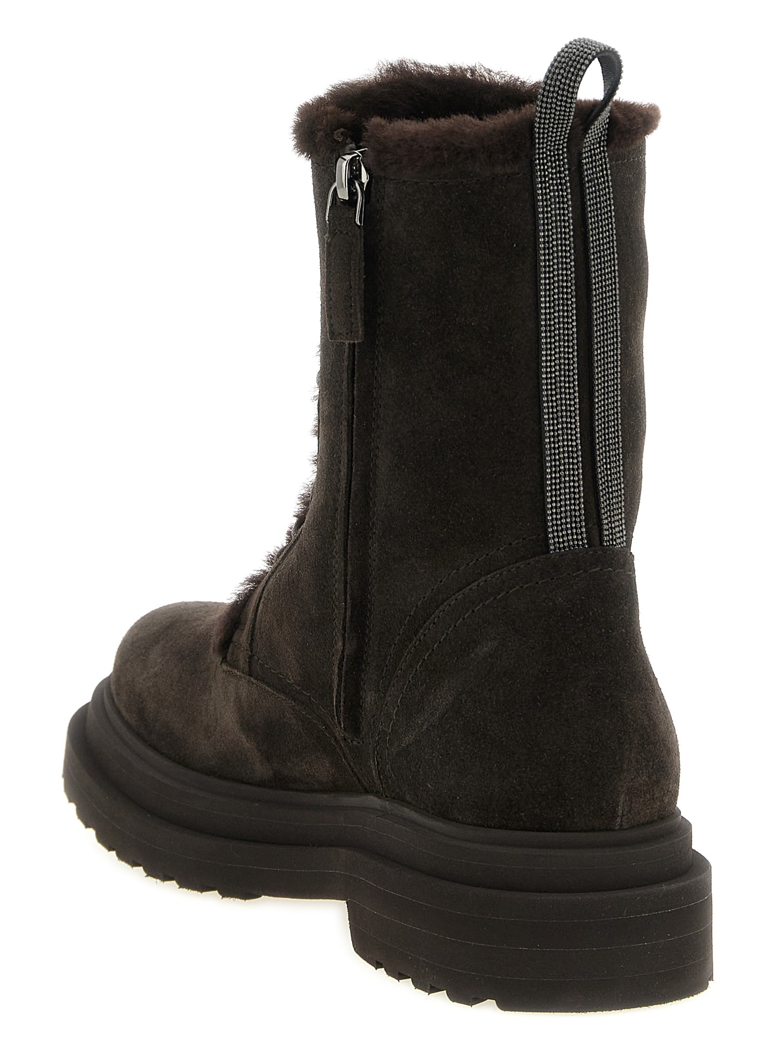 Brunello Cucinelli Brown Calfskin Lace-Up Women's Boots