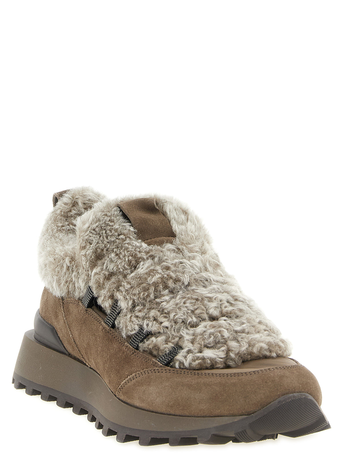 Brunello Cucinelli Brown Calfskin Chunky Women's Sneakers