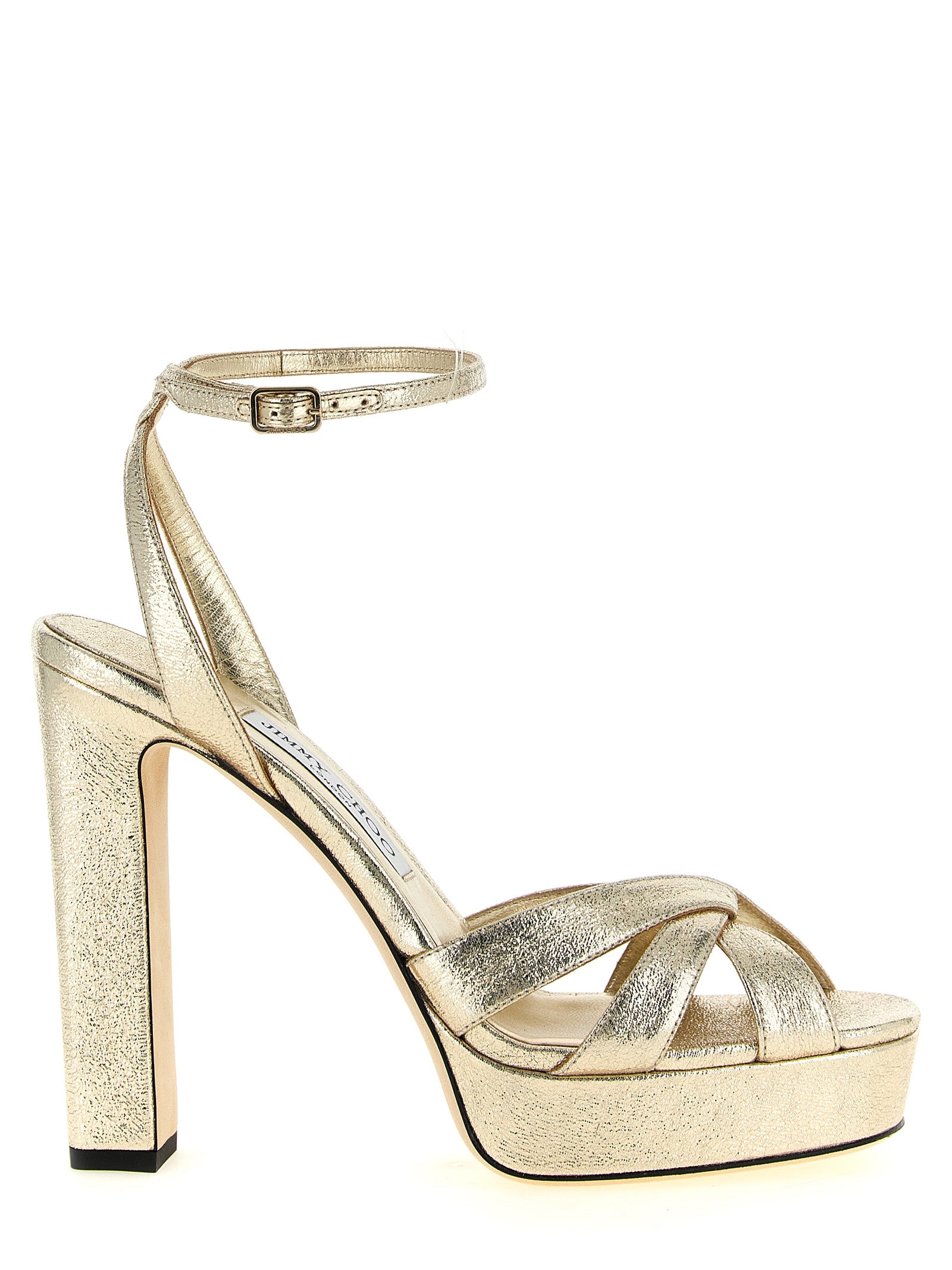 Jimmy Choo Gold Tencel Stiletto Heel Women's Sandals