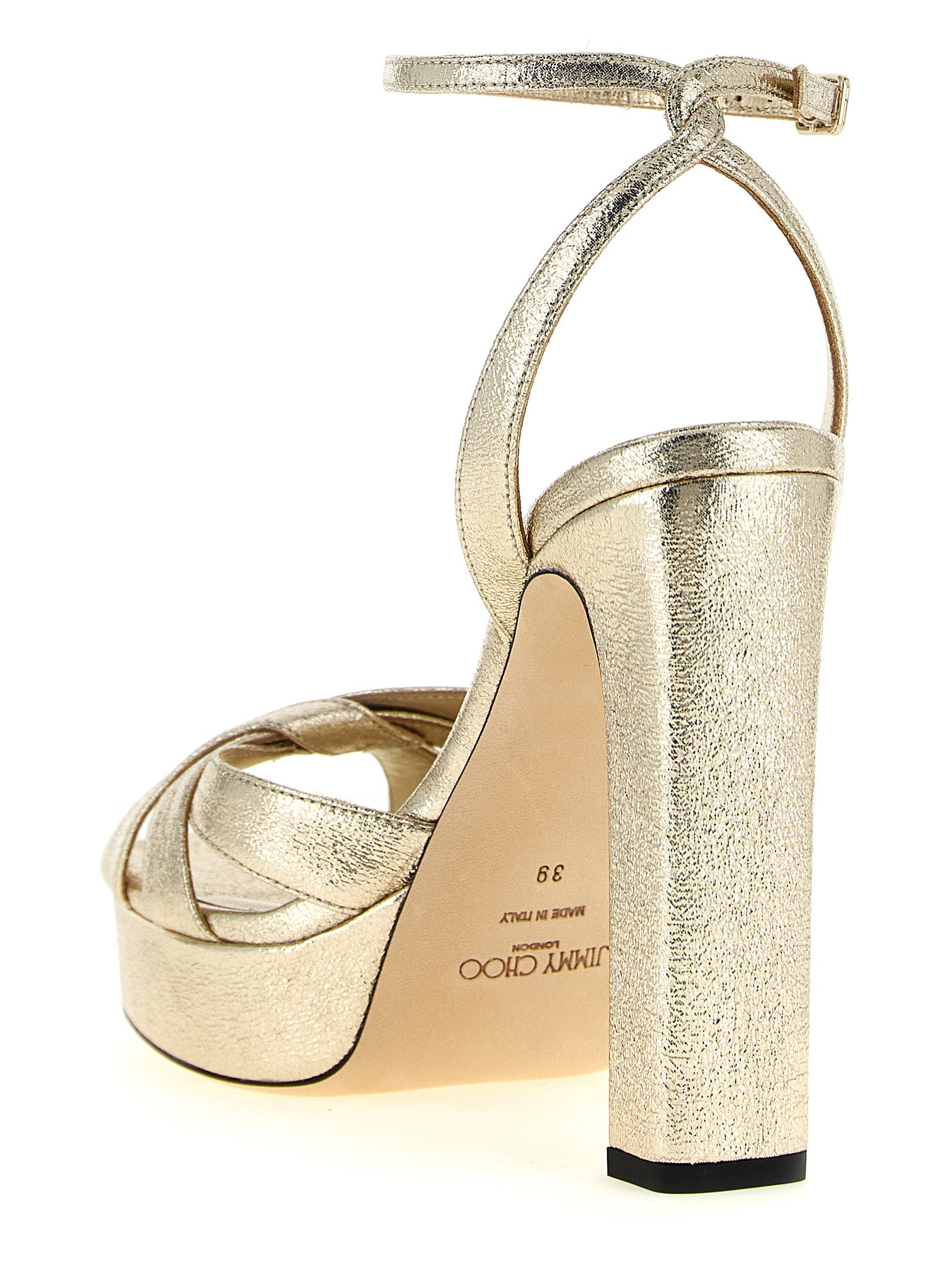Jimmy Choo Gold Tencel Stiletto Heel Women's Sandals