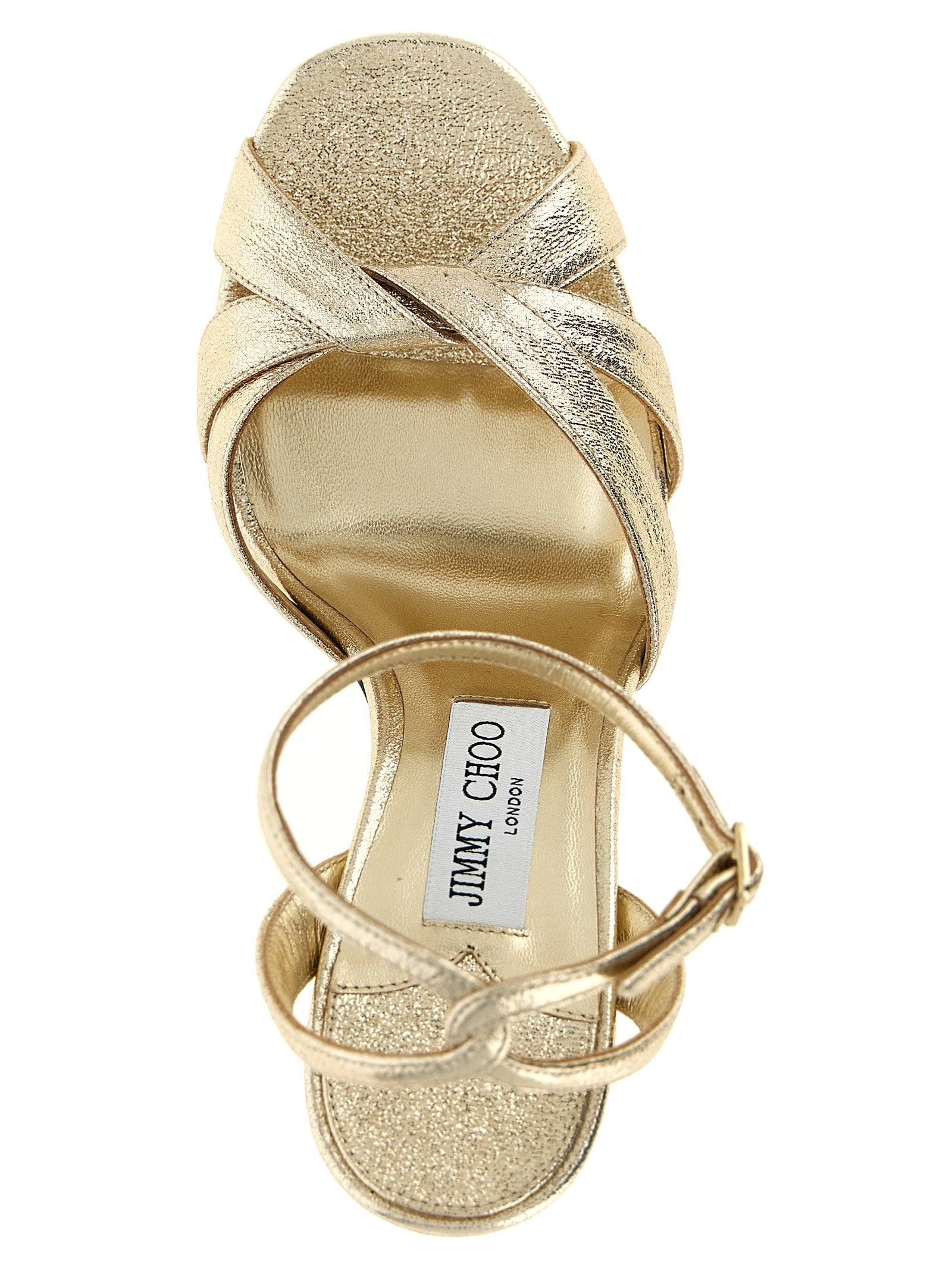 Jimmy Choo Gold Tencel Stiletto Heel Women's Sandals