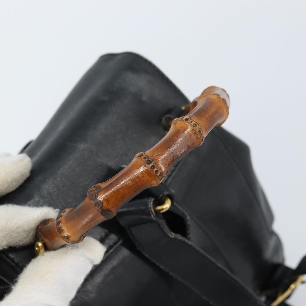 Gucci Vintage Bamboo Leather Black Leather Backpack Bag (Pre-Owned)