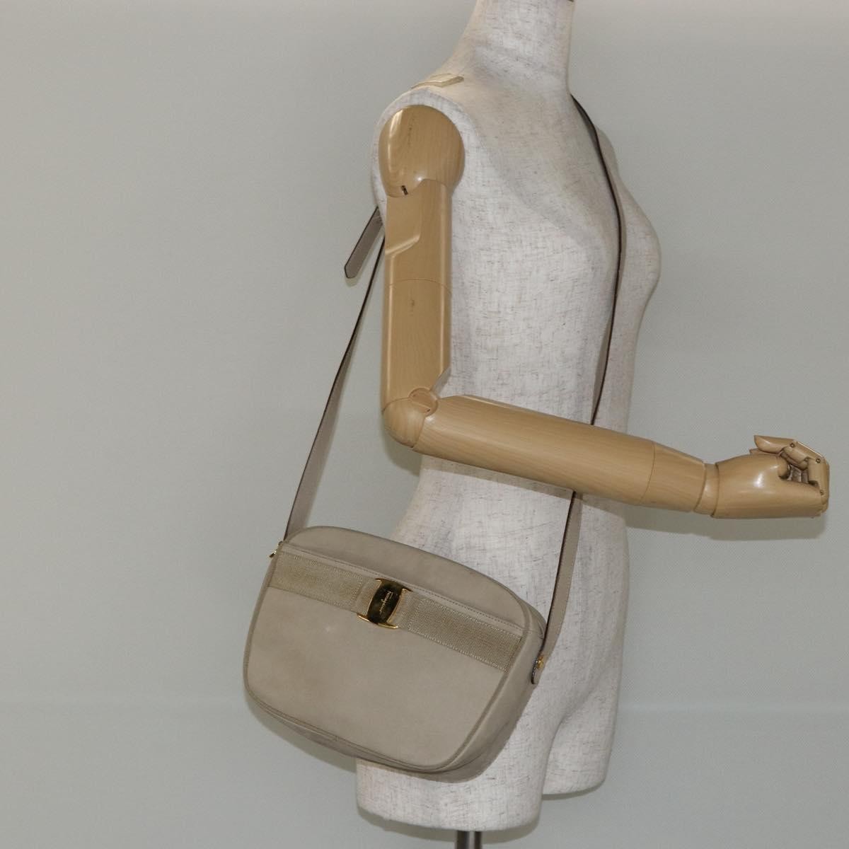 Salvatore Ferragamo Vala Suede Beige Suede Shoulder Bag Bag (Pre-Owned)