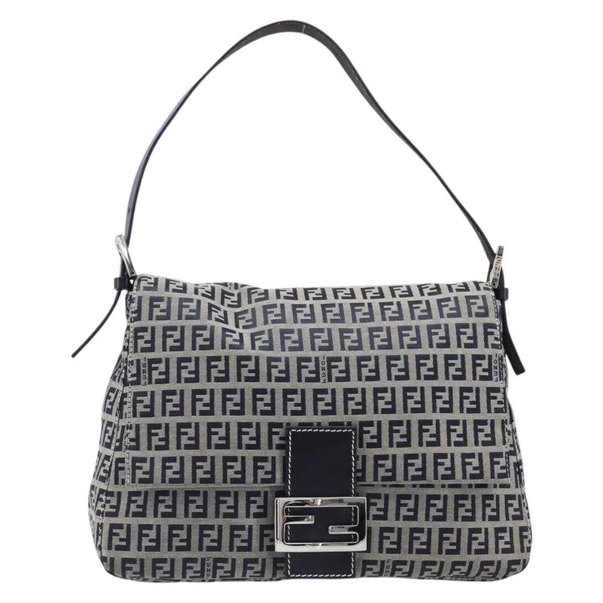 Fendi Zucchino Canvas Mamma Baguette Canvas Navy Canvas Shoulder Bag Bag (Pre-Owned)