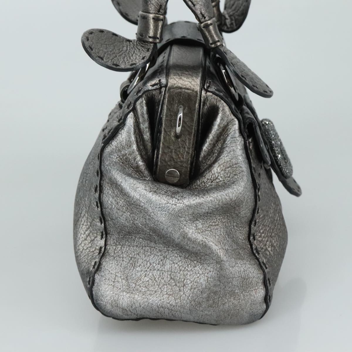 Valentino Garavani V Logo Silver Leather Handbag (Pre-Owned)