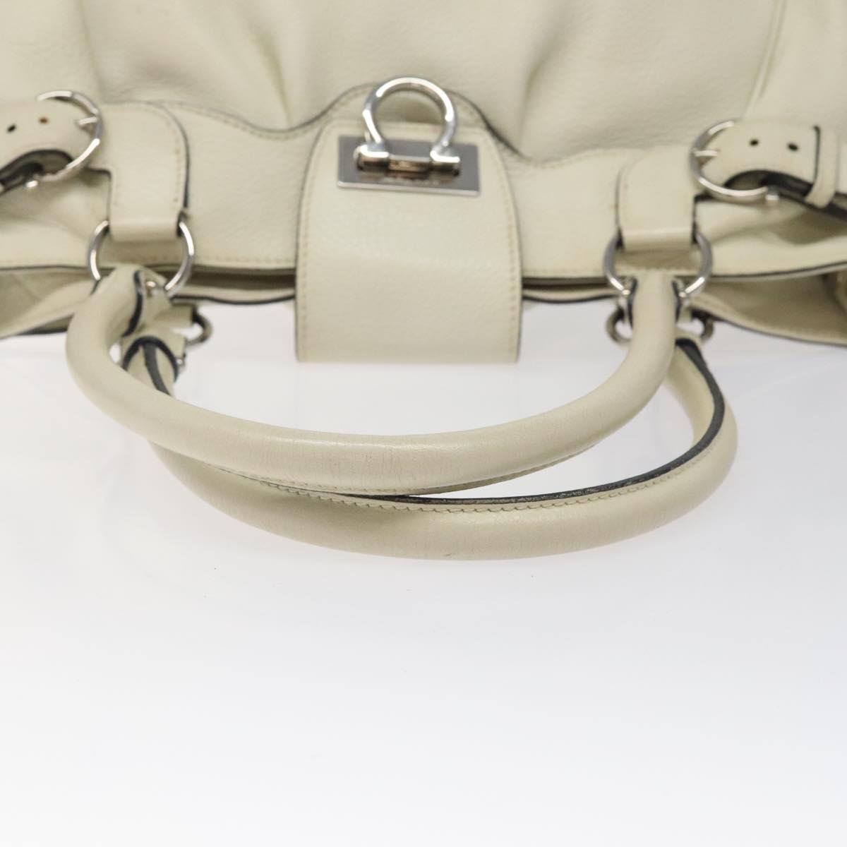 Salvatore Ferragamo Gancini White Leather Tote Bag (Pre-Owned)