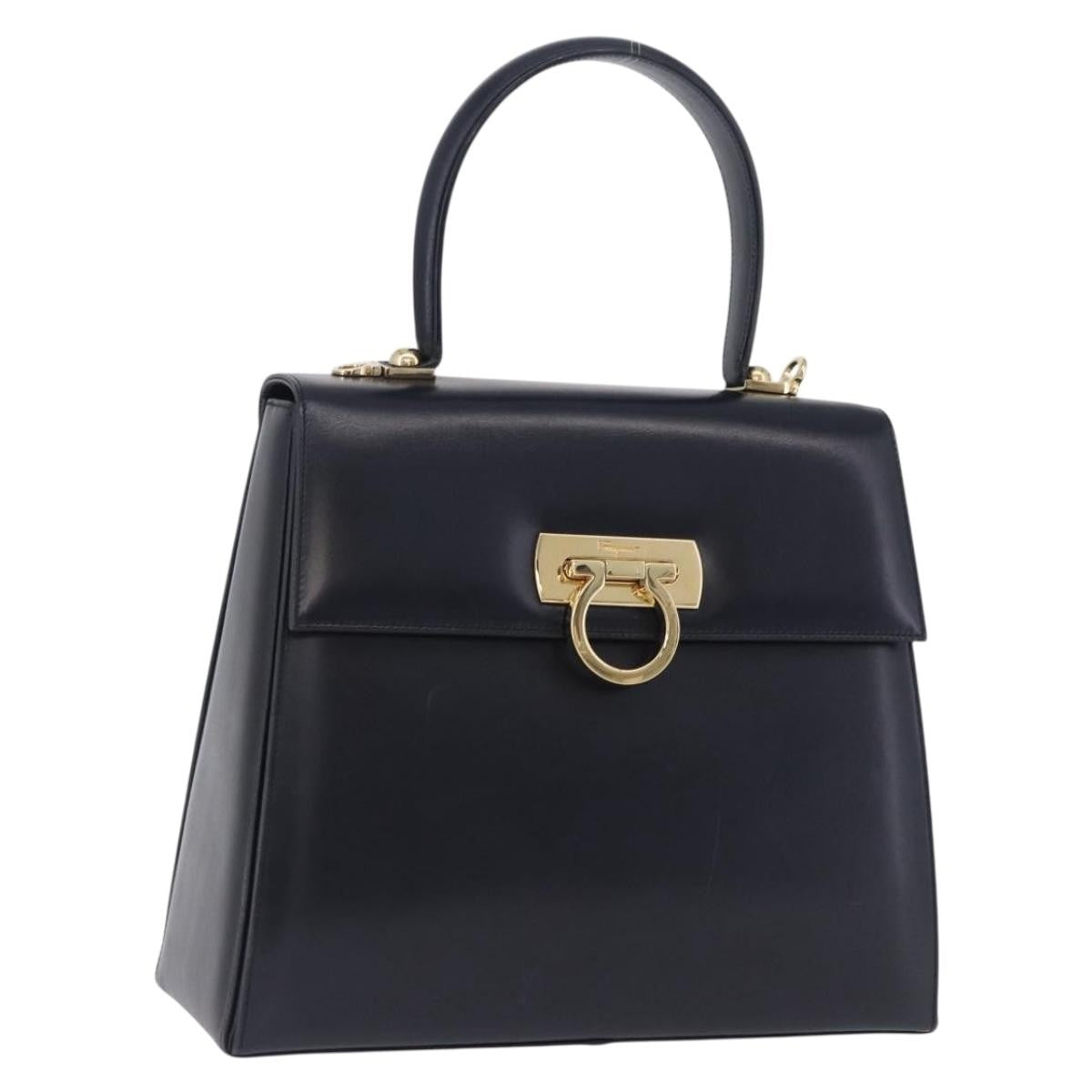 Salvatore Ferragamo Convertible Top Handle Leather Navy Leather Handbag (Pre-Owned)
