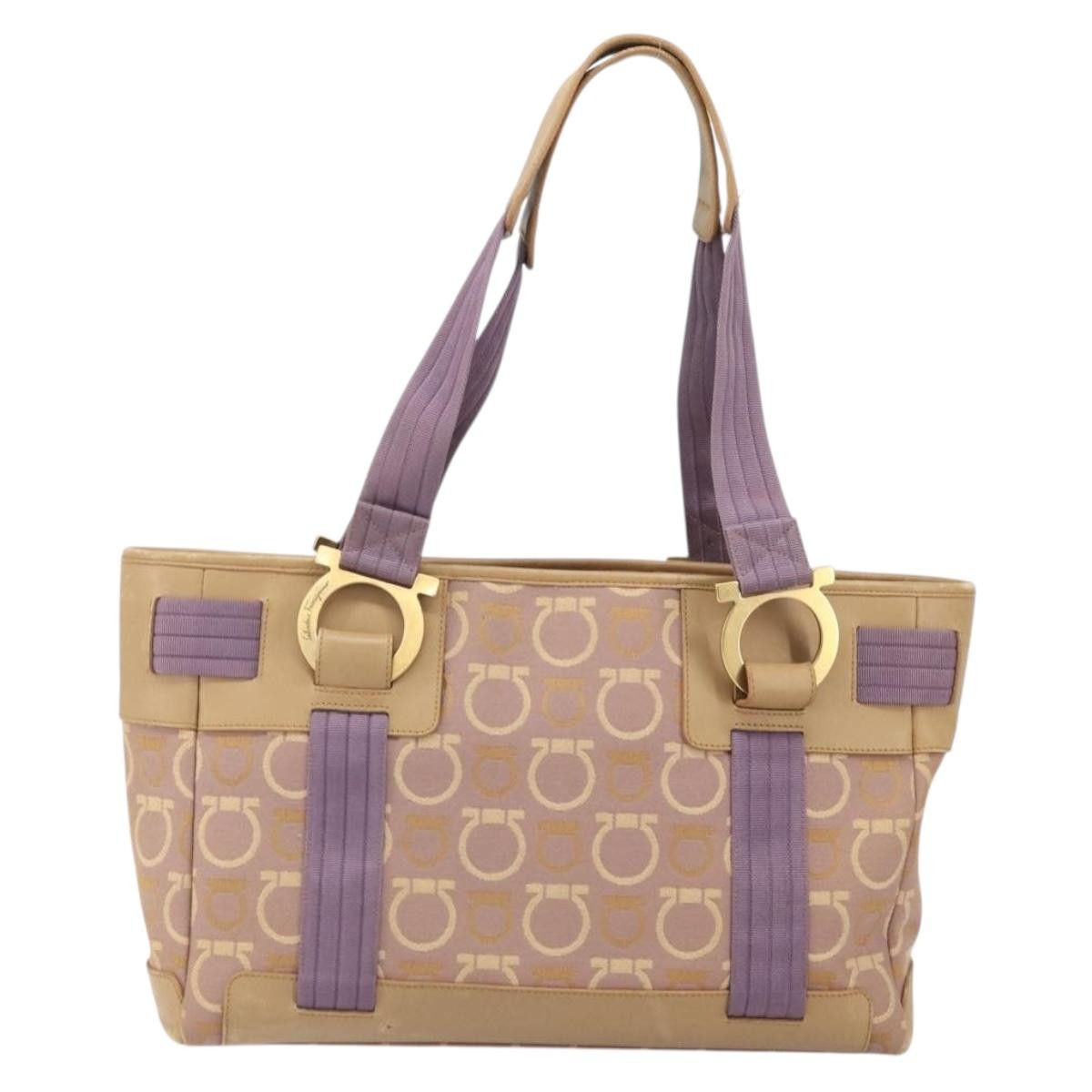 Salvatore Ferragamo Gancini Tote Canvas Purple Canvas Tote Bag Bag (Pre-Owned)