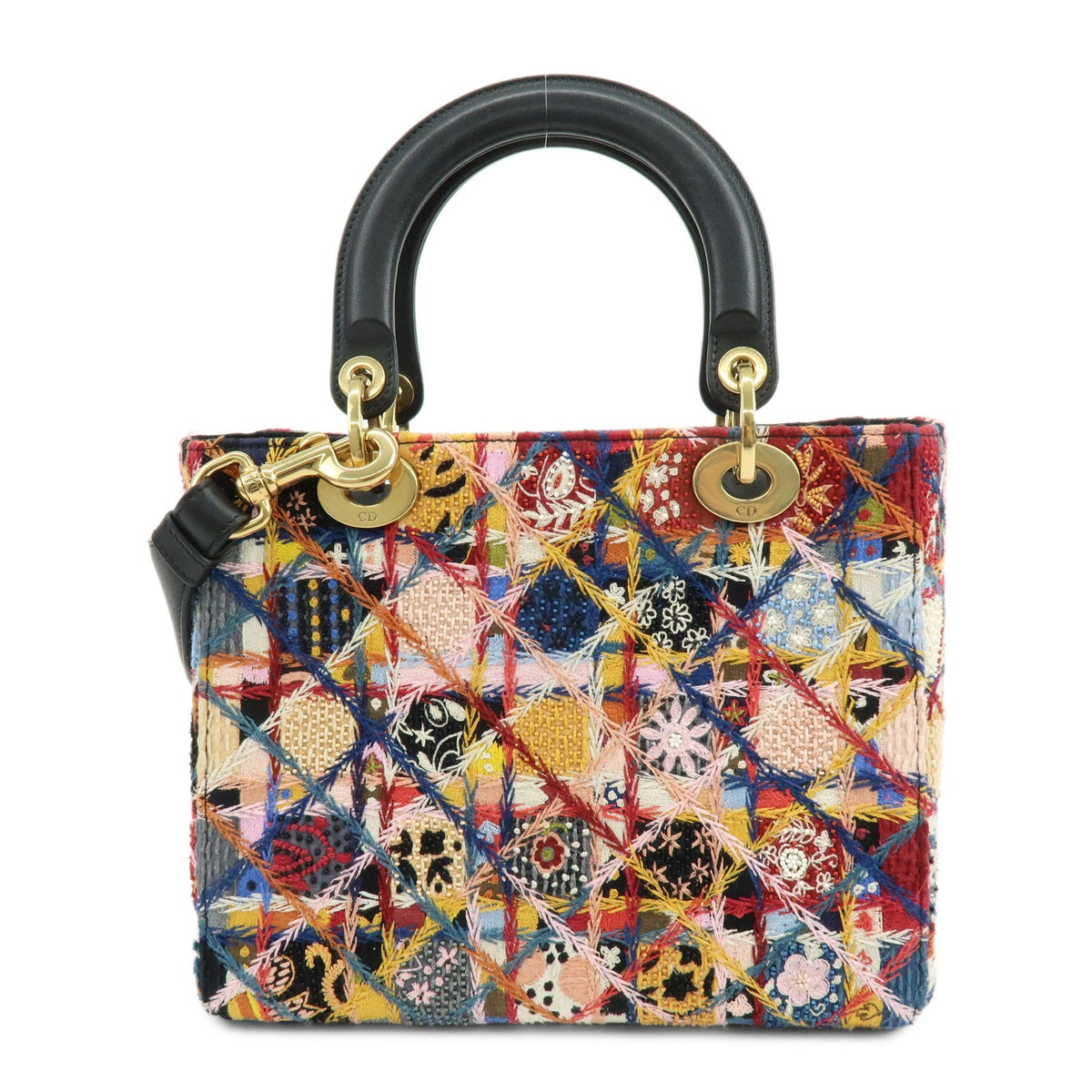 Christian Dior Lady Dior Embroidered Canvas Multicolour Beads Handbag (Pre-Owned)