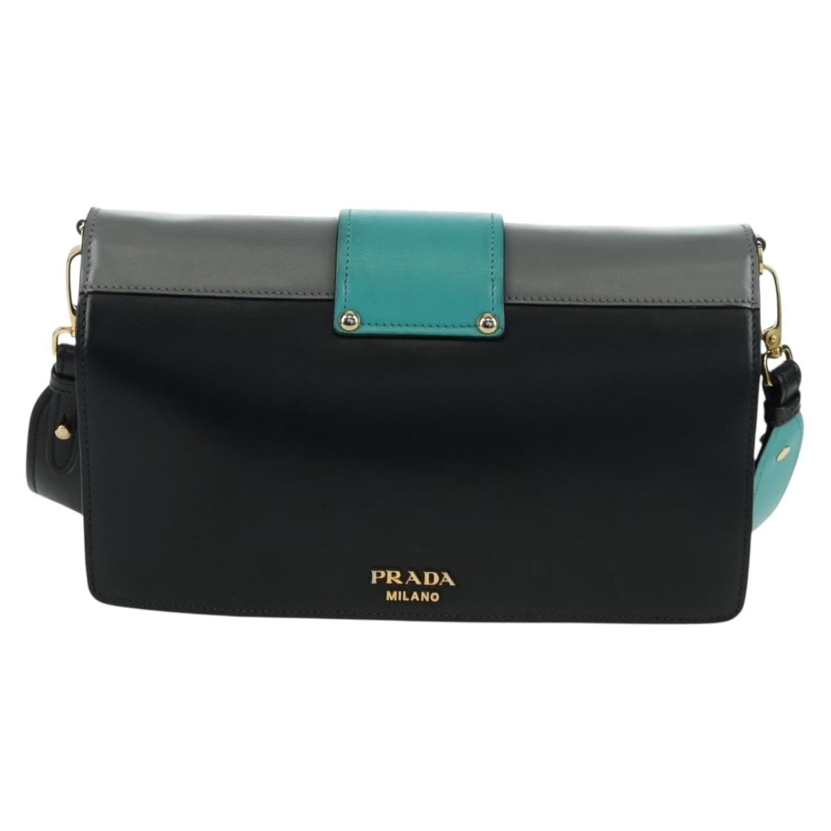 Prada Metal Ribbon City Calfskin Gray Leather Shoulder Bag Bag (Pre-Owned)