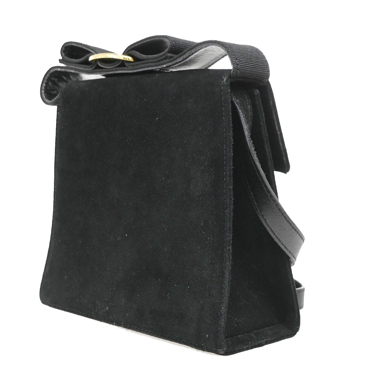Salvatore Ferragamo Vintage Vara Bow Handle Shoulder Suede Black Suede Handbag (Pre-Owned)