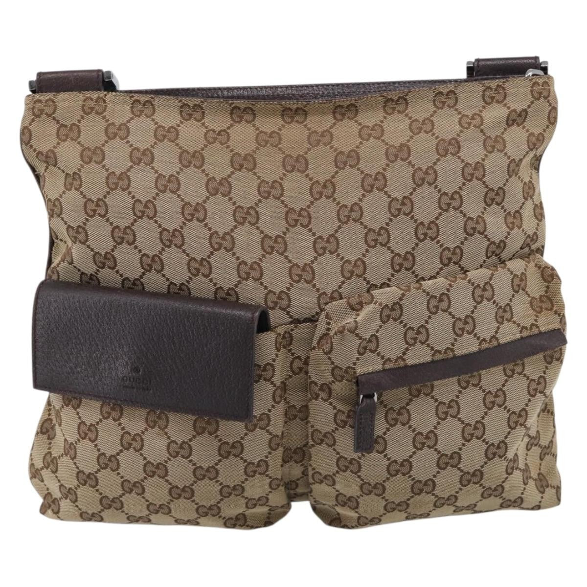 Gucci Double Pocket Web Messenger Gg Canvas Beige Canvas Crossbody Bag Bag (Pre-Owned)