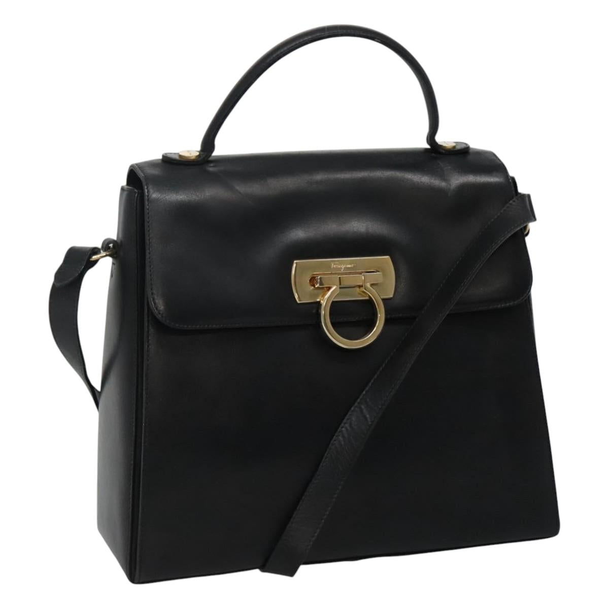 Salvatore Ferragamo Gancini Black Leather Handbag (Pre-Owned)