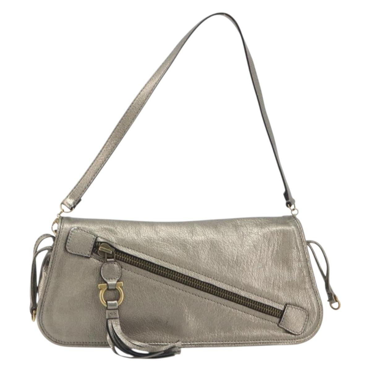 Salvatore Ferragamo Gancini Leather Silver Leather Shoulder Bag Bag (Pre-Owned)
