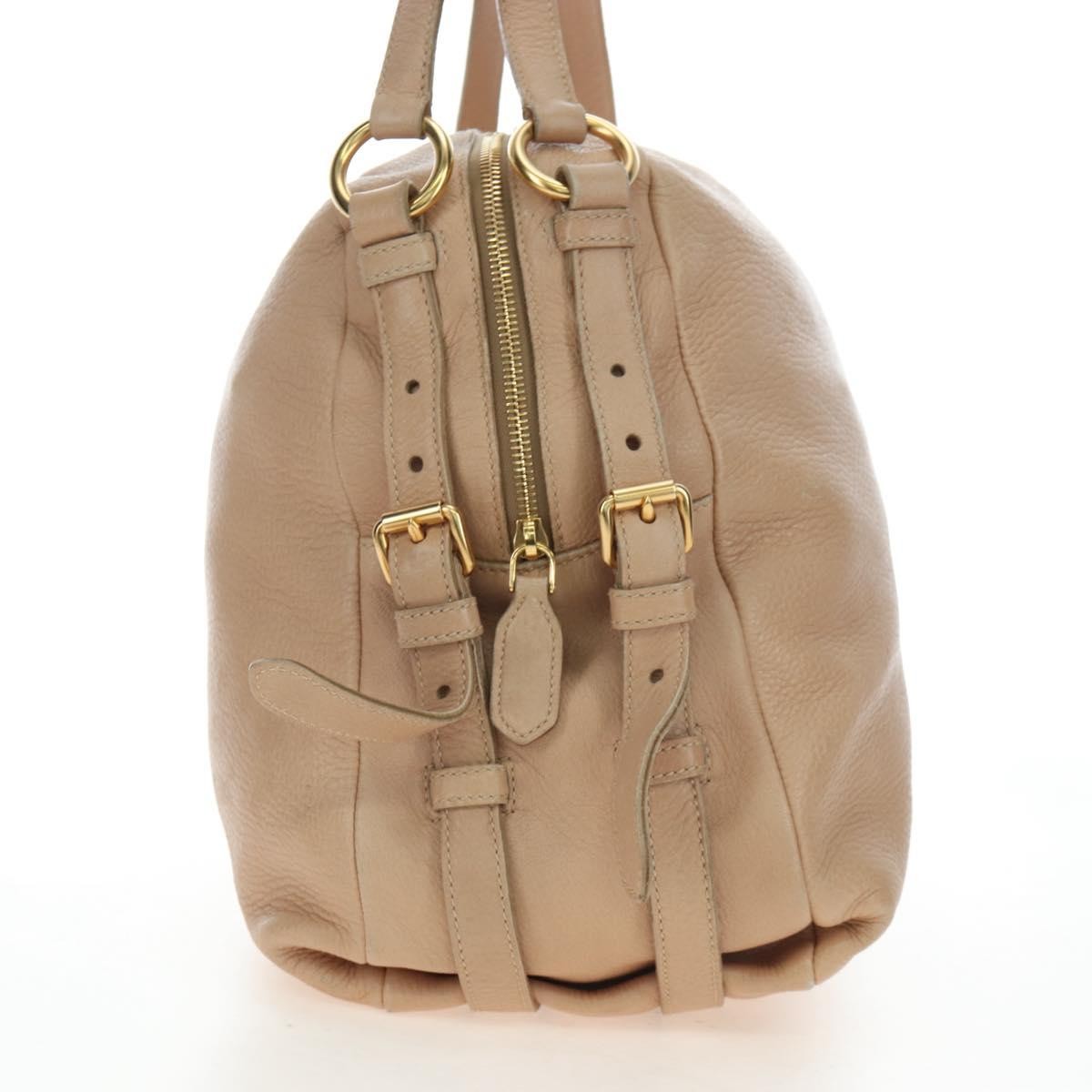 Prada Tote Leather Beige Leather Tote Bag Bag (Pre-Owned)
