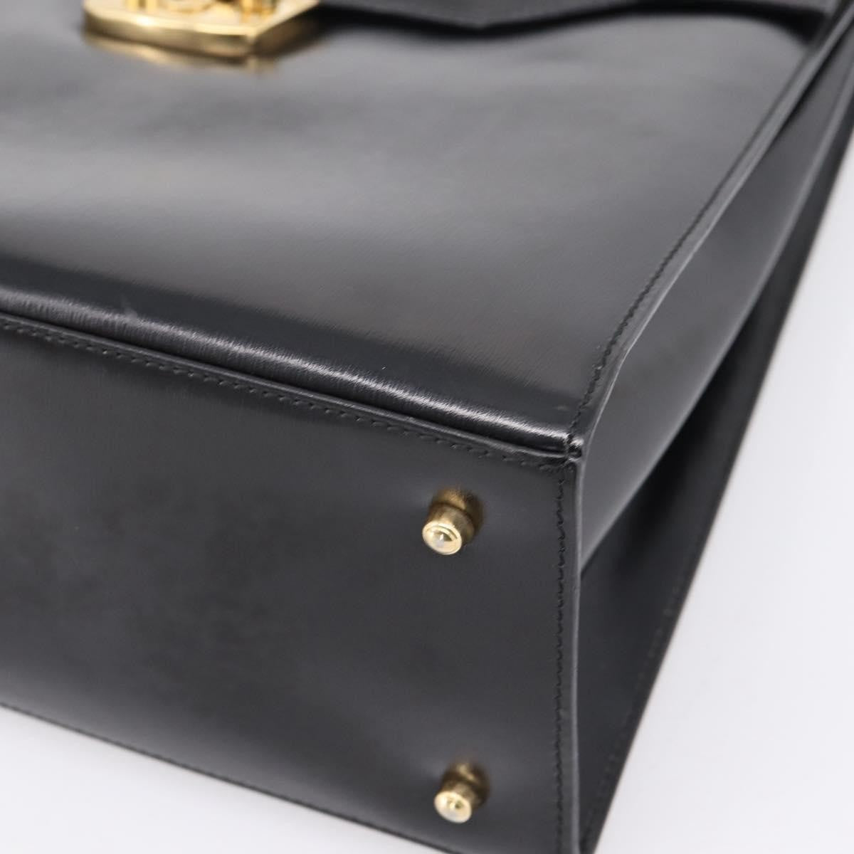 Gucci Vintage Lady Lock Top Handle Leather Black Leather Handbag (Pre-Owned)