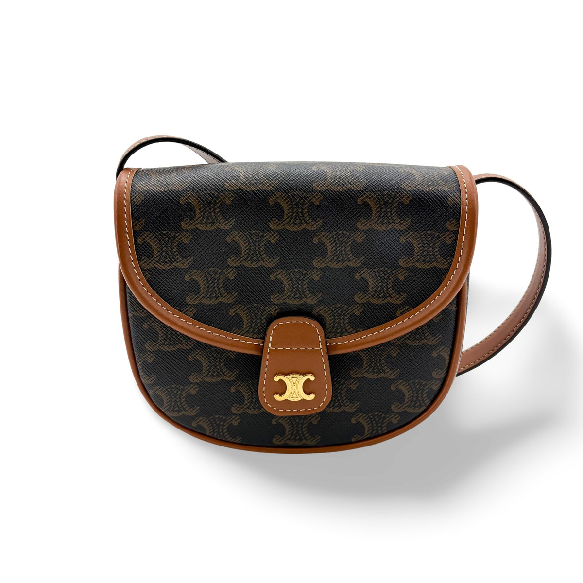 Celine Besace Flap Triomphe Coated Canvas Black Canvas Handbag (Pre-Owned)
