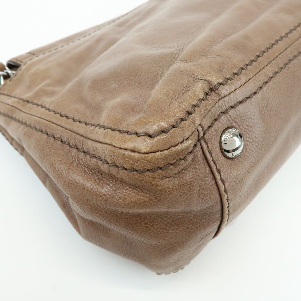 Prada Chain Flap Leather Brown Leather Shoulder Bag Bag (Pre-Owned)
