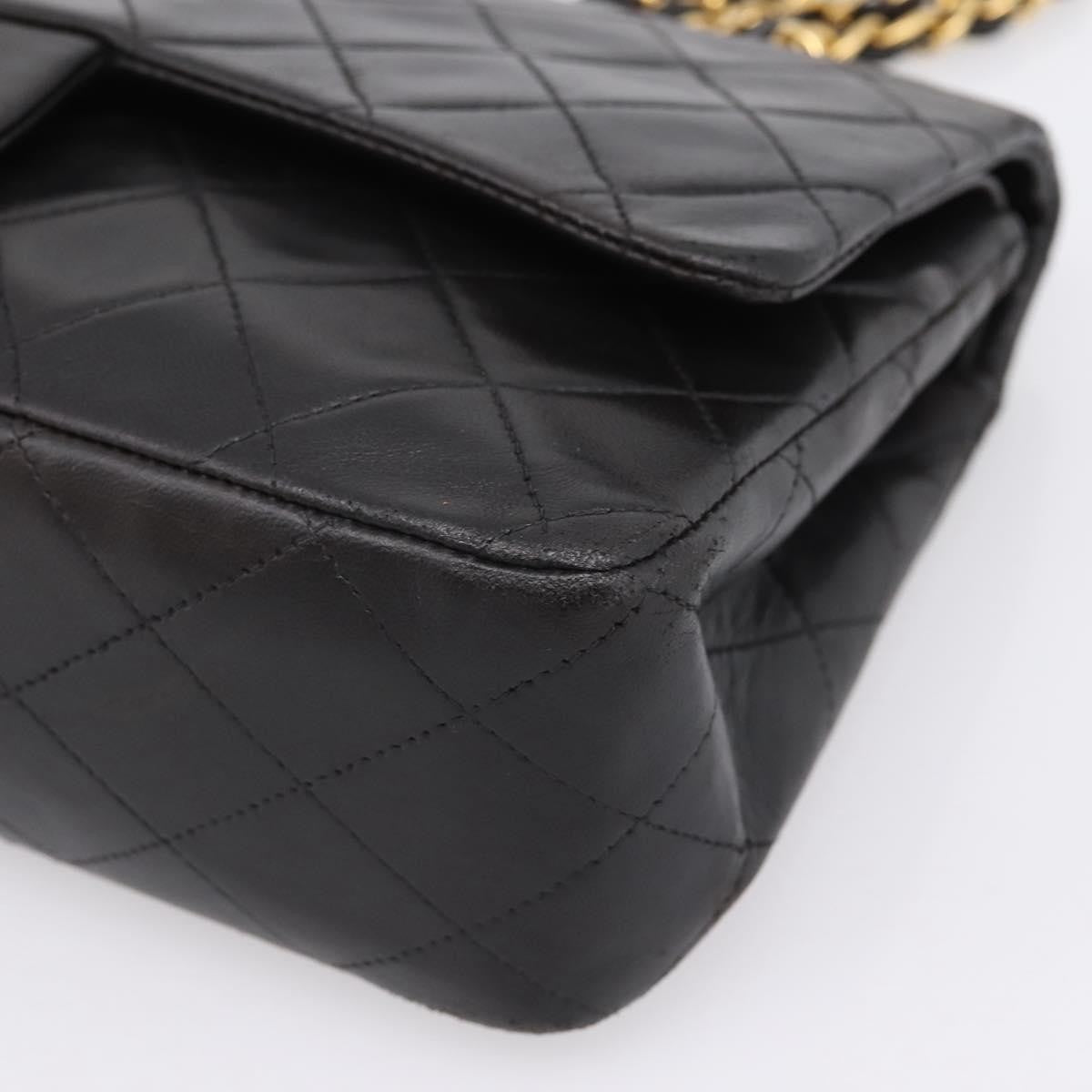 Chanel Classic Double Flap Quilted Lambskin Black Leather Shoulder Bag Bag (Pre-Owned)