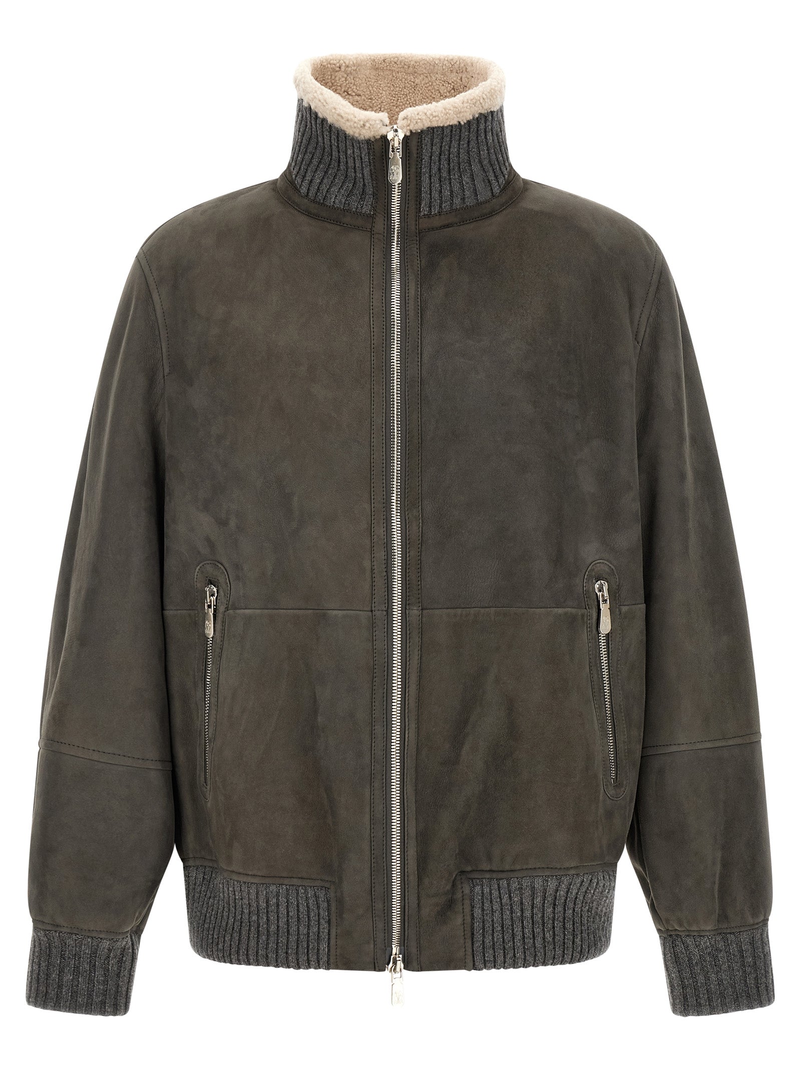 Brunello Cucinelli Gray Lamb Leather Leather Men's Jacket