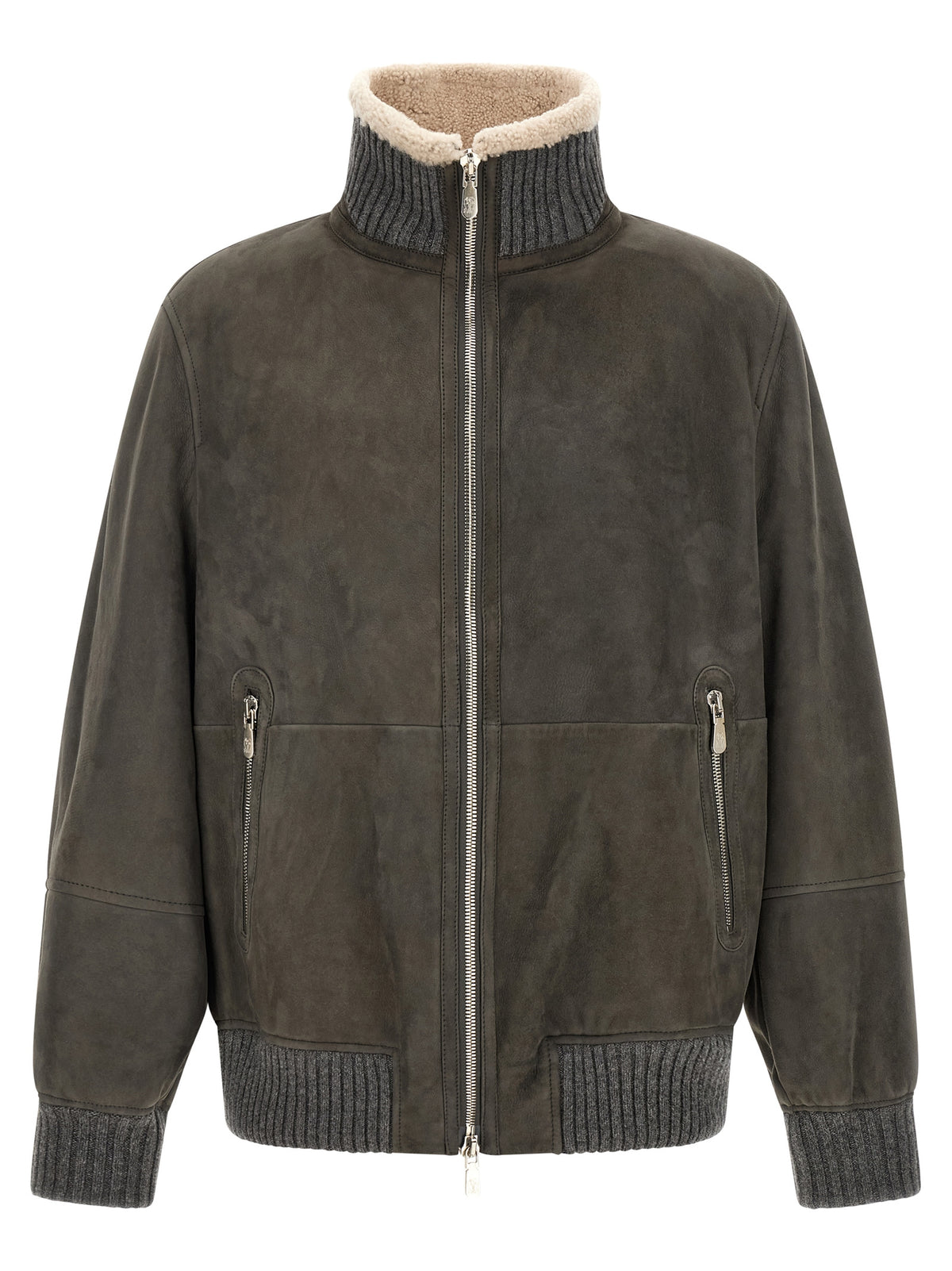 Brunello Cucinelli Gray Lamb Leather Leather Men's Jacket