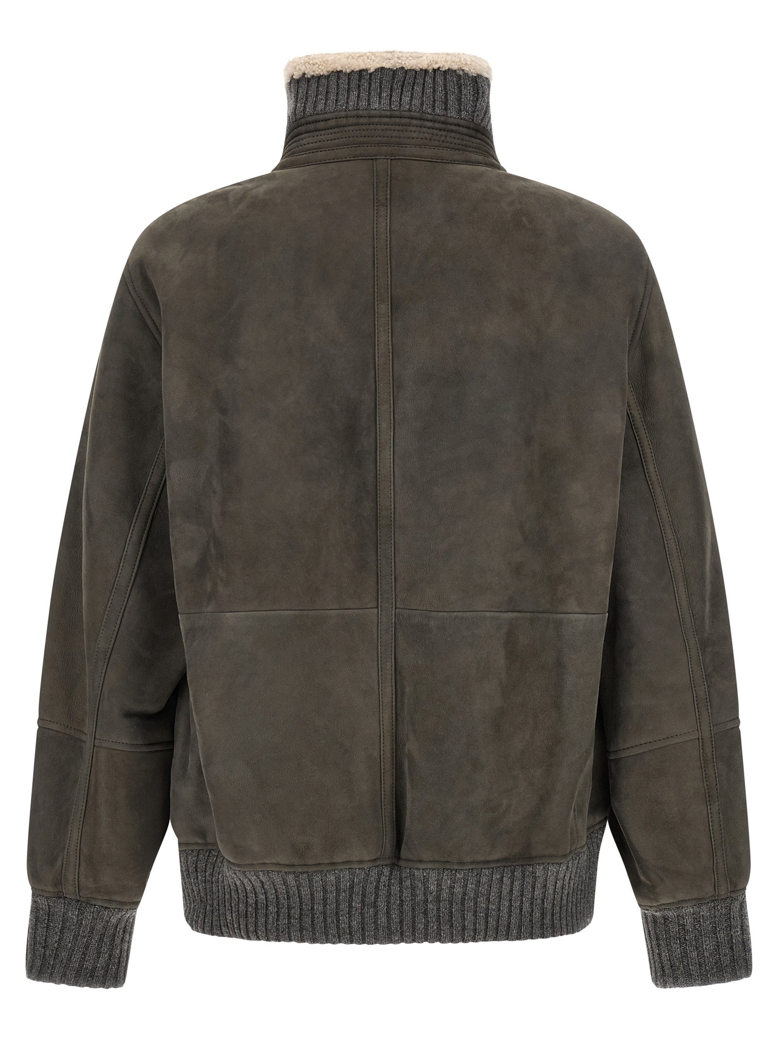 Brunello Cucinelli Gray Lamb Leather Leather Men's Jacket