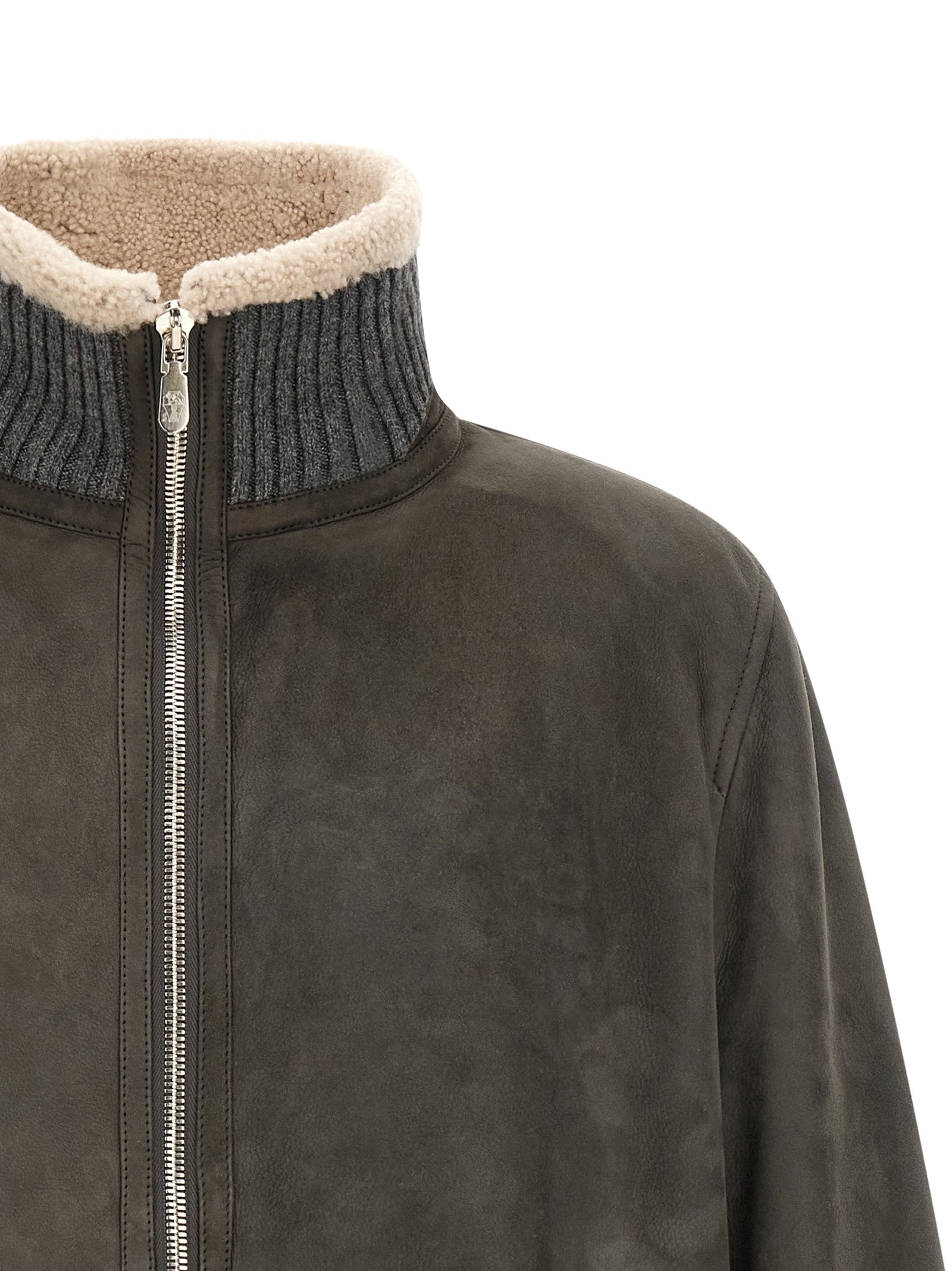 Brunello Cucinelli Gray Lamb Leather Leather Men's Jacket