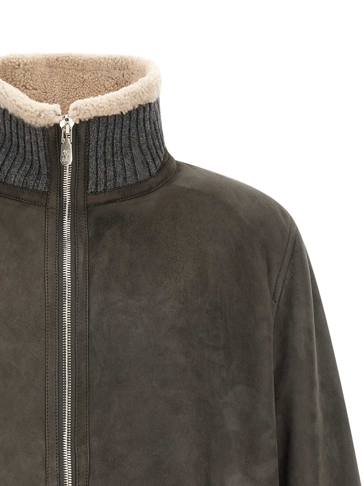 Brunello Cucinelli Gray Lamb Leather Leather Men's Jacket