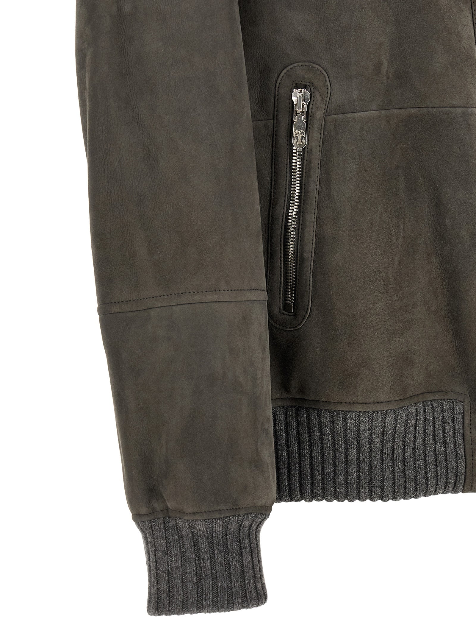 Brunello Cucinelli Gray Lamb Leather Leather Men's Jacket