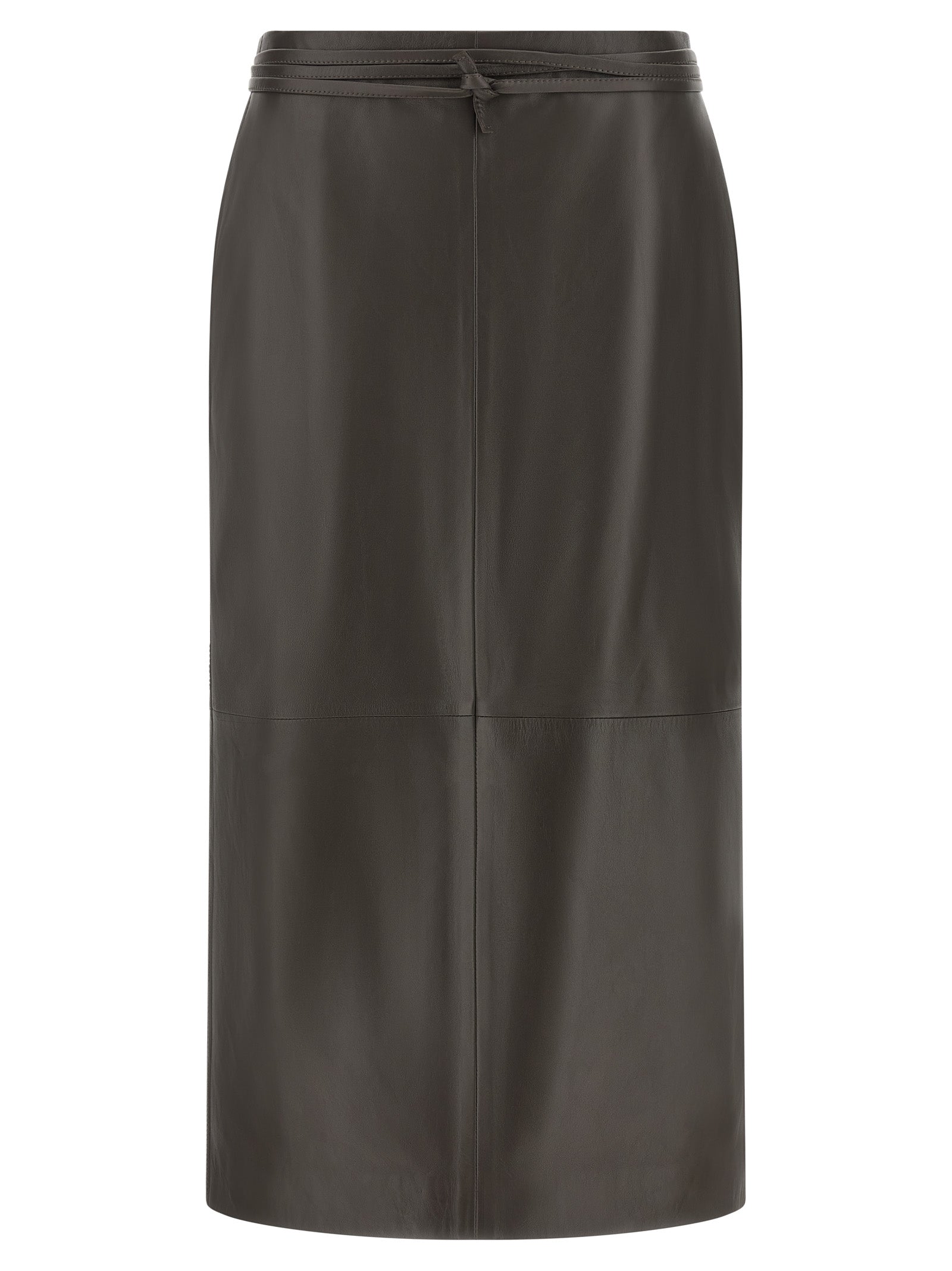 Alberta Ferretti Brown Lamb Leather Midi Women's Skirt