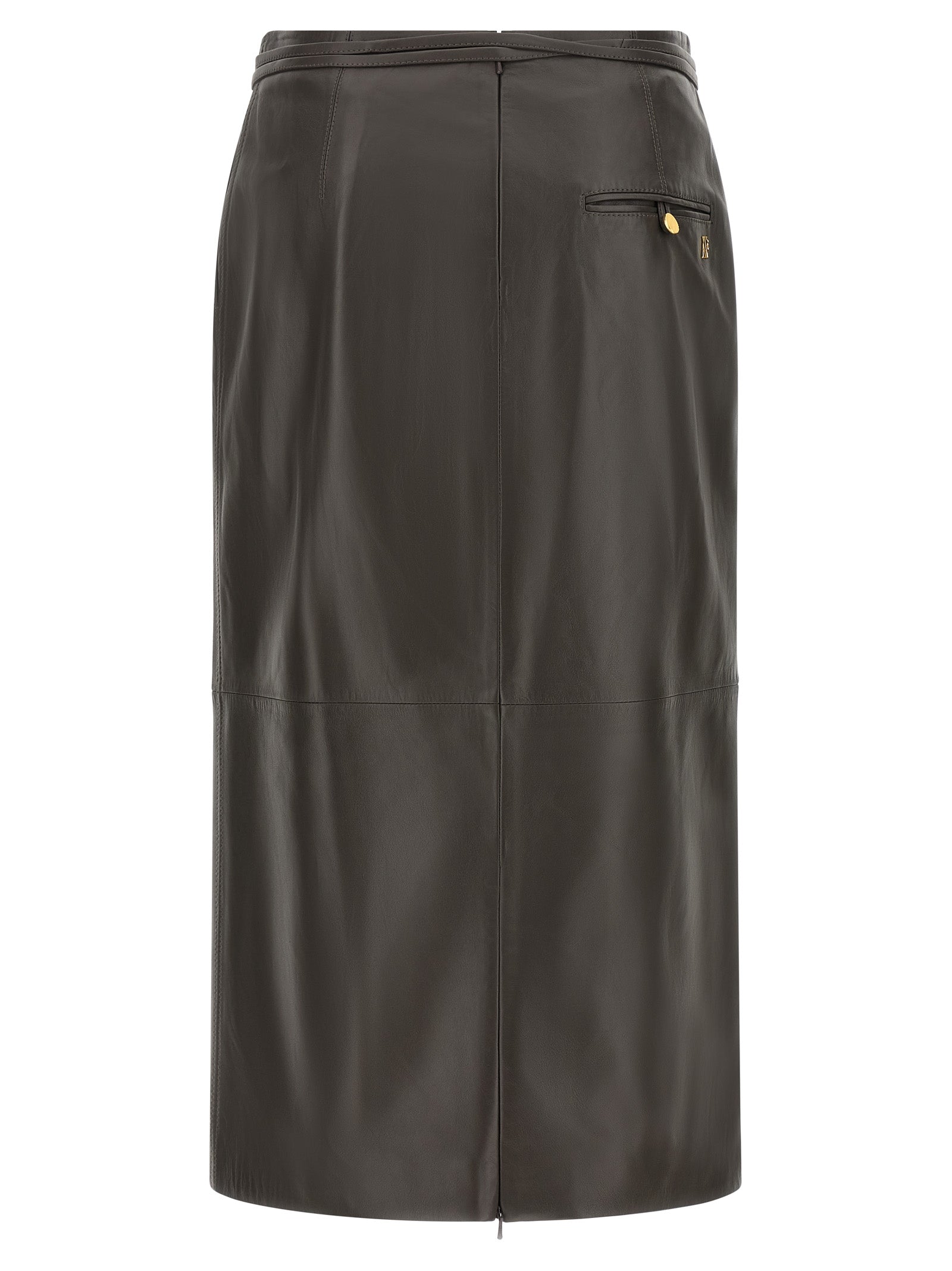 Alberta Ferretti Brown Lamb Leather Midi Women's Skirt