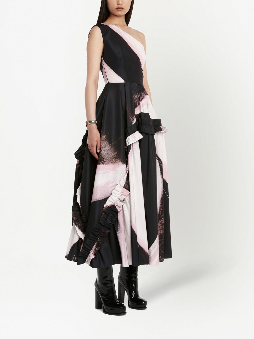 Alexander Mcqueen Women's One-Shoulder Printed Midi Dress