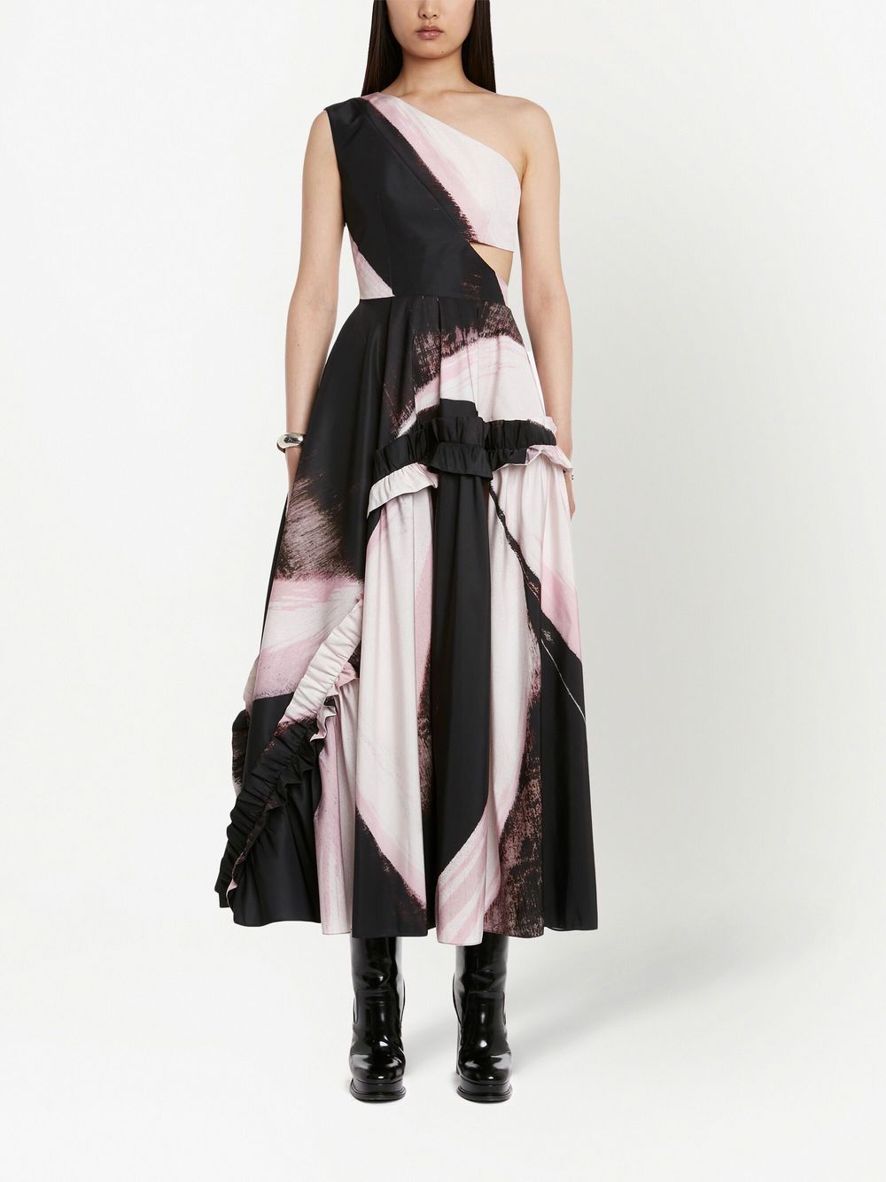 Alexander Mcqueen Women's One-Shoulder Printed Midi Dress