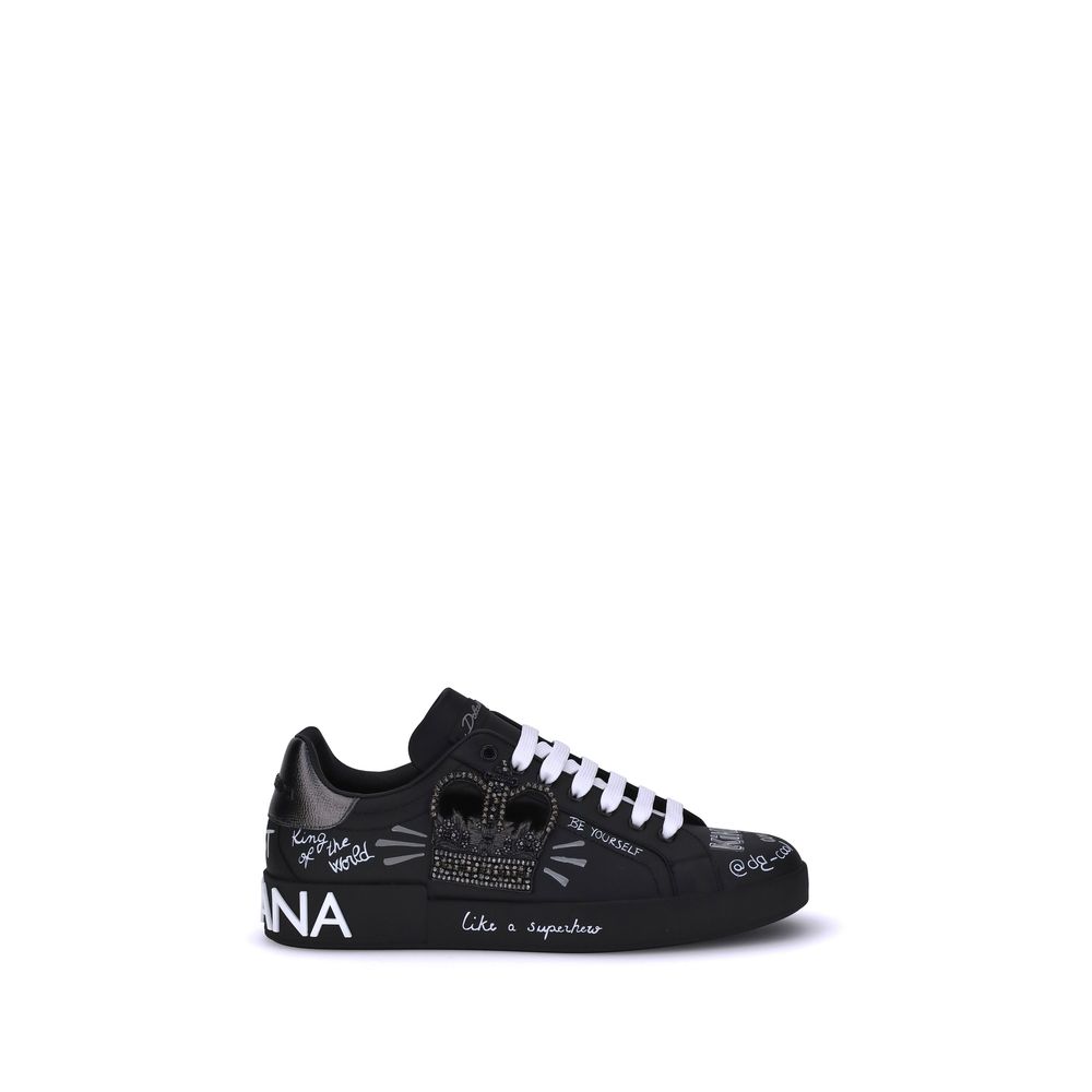 Dolce & Gabbana Black Calf Leather Bos Taurus Athletic Men's Sneakers