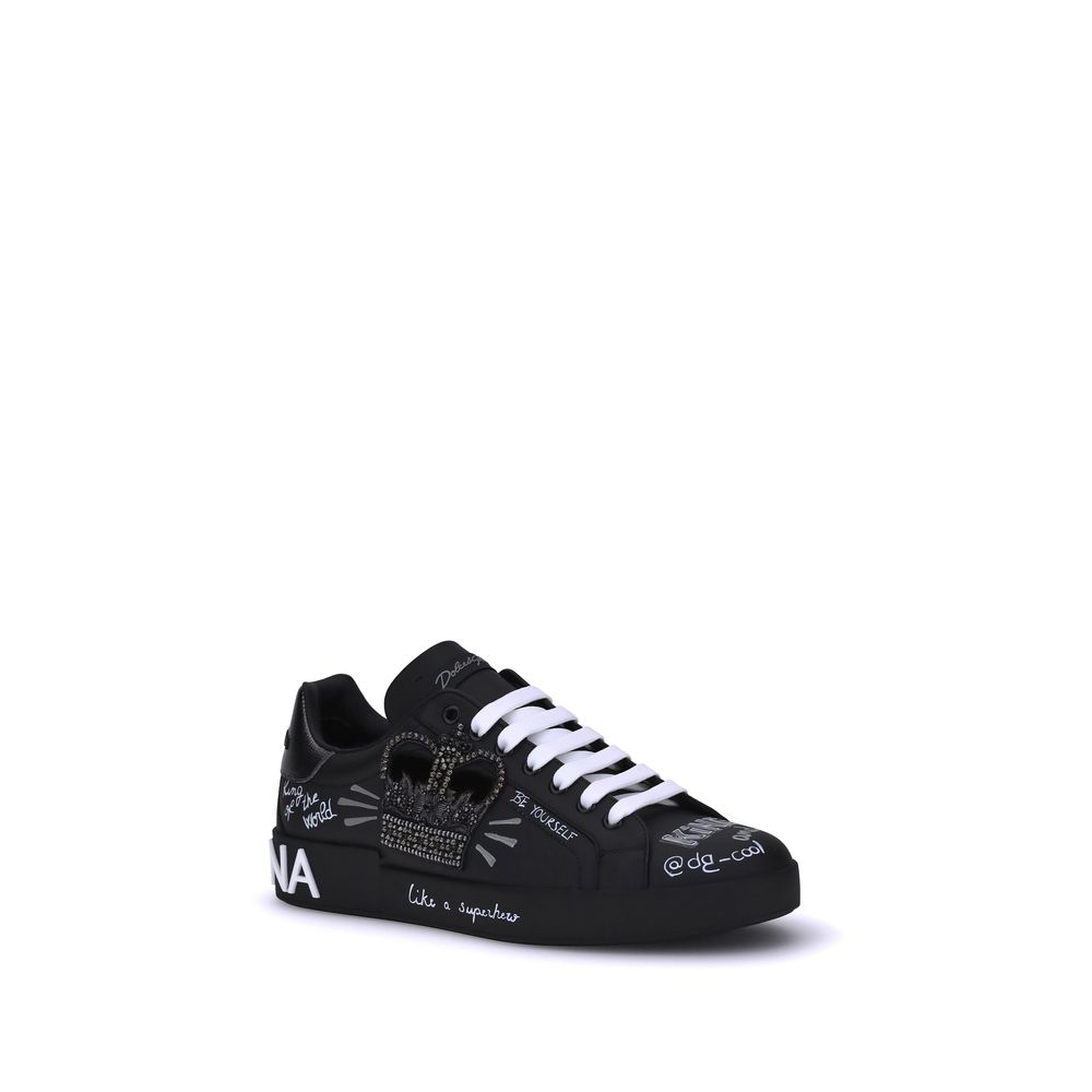 Dolce & Gabbana Black Calf Leather Bos Taurus Athletic Men's Sneakers