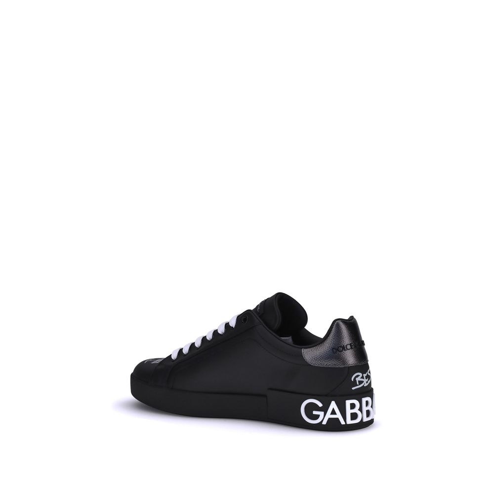 Dolce & Gabbana Black Calf Leather Bos Taurus Athletic Men's Sneakers