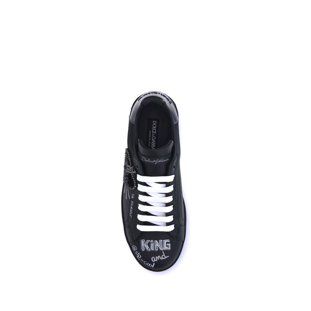Dolce & Gabbana Black Calf Leather Bos Taurus Athletic Men's Sneakers