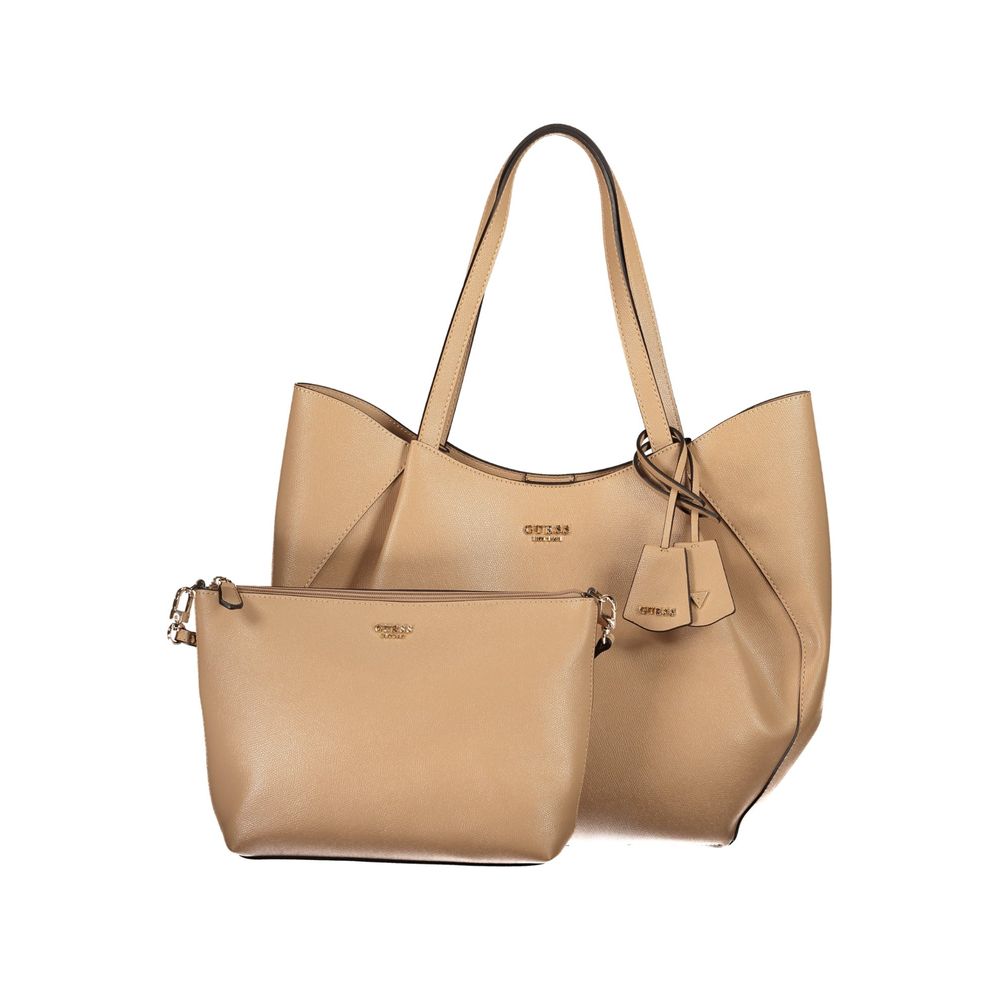 Guess Jeans Beige Polyurethane Women's Bag with Shoulder Women's Handles